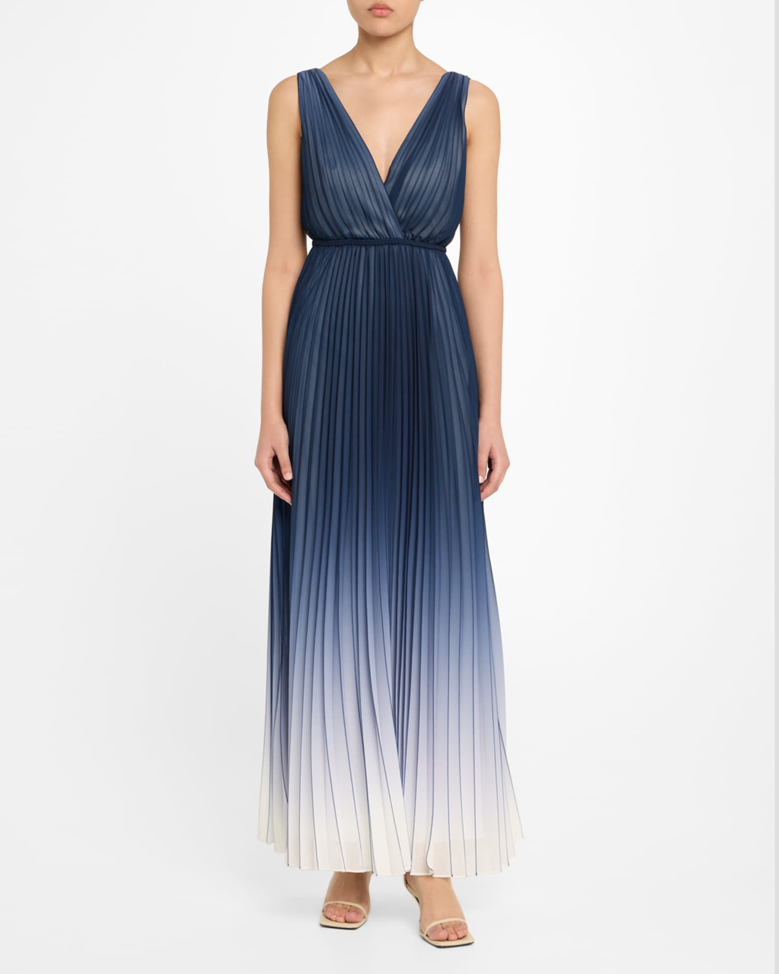 Deep V-Neck Pleated Ombre Gown 1