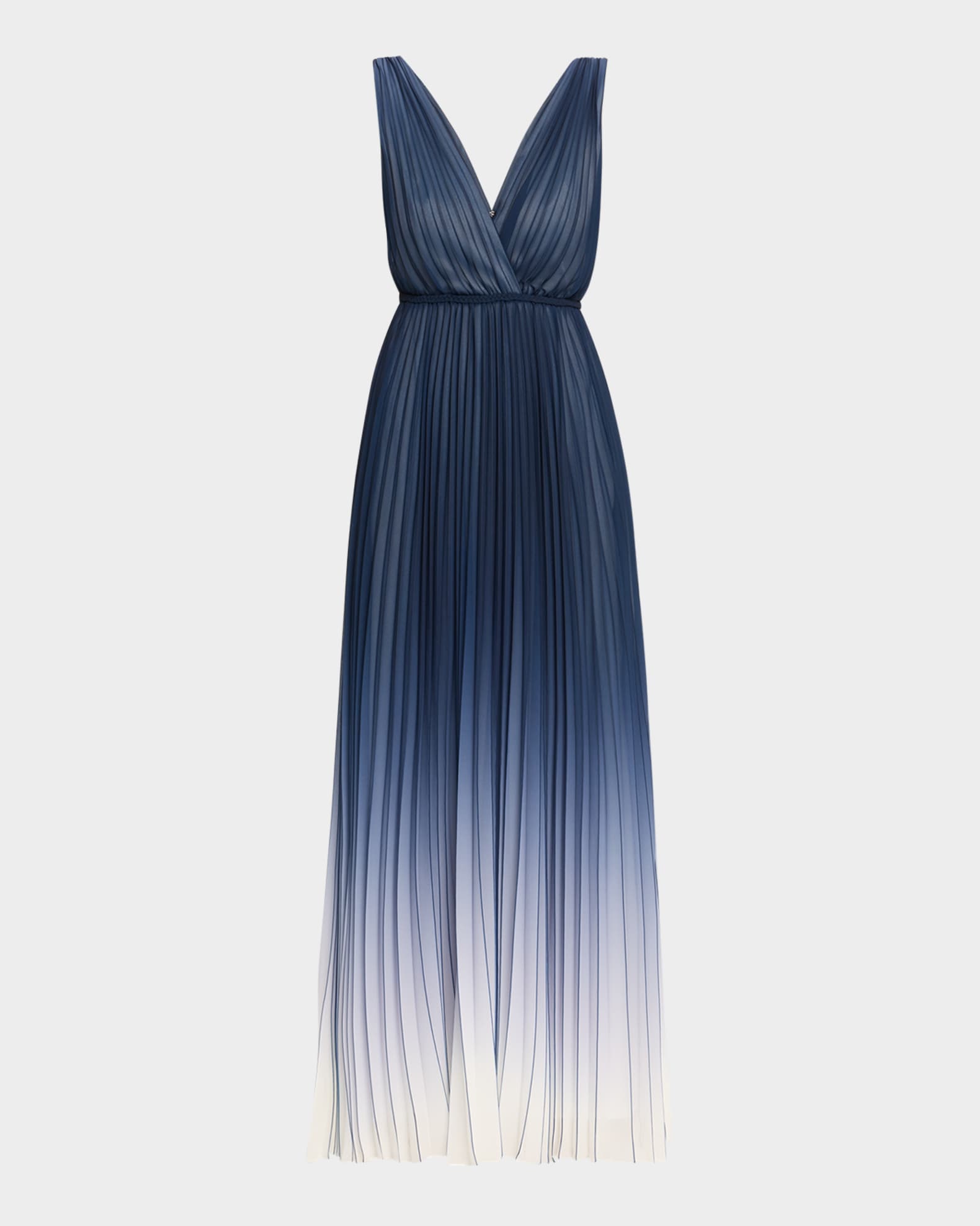 Deep V-Neck Pleated Ombre Gown 0