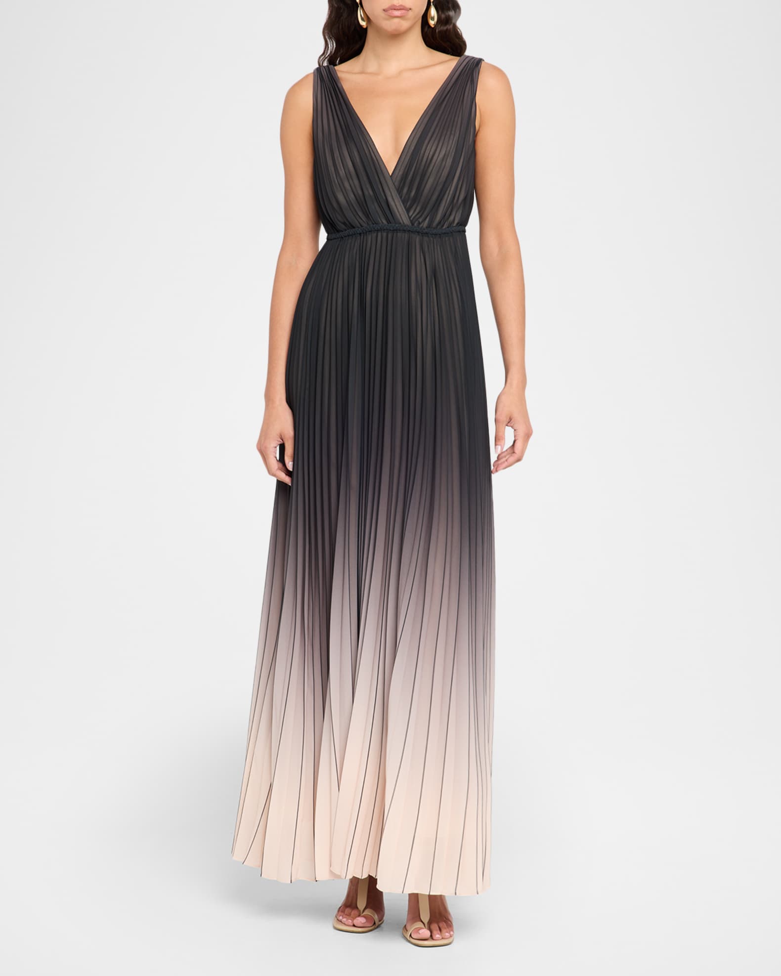 Deep V-Neck Pleated Ombre Gown 1