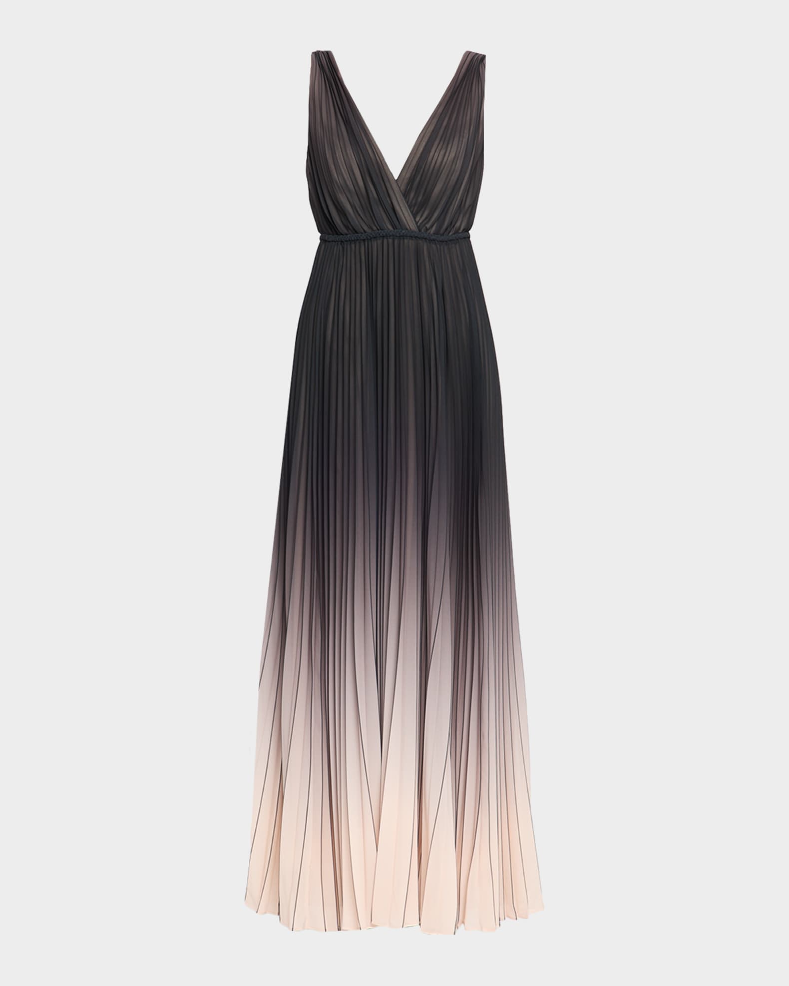 Deep V-Neck Pleated Ombre Gown 0