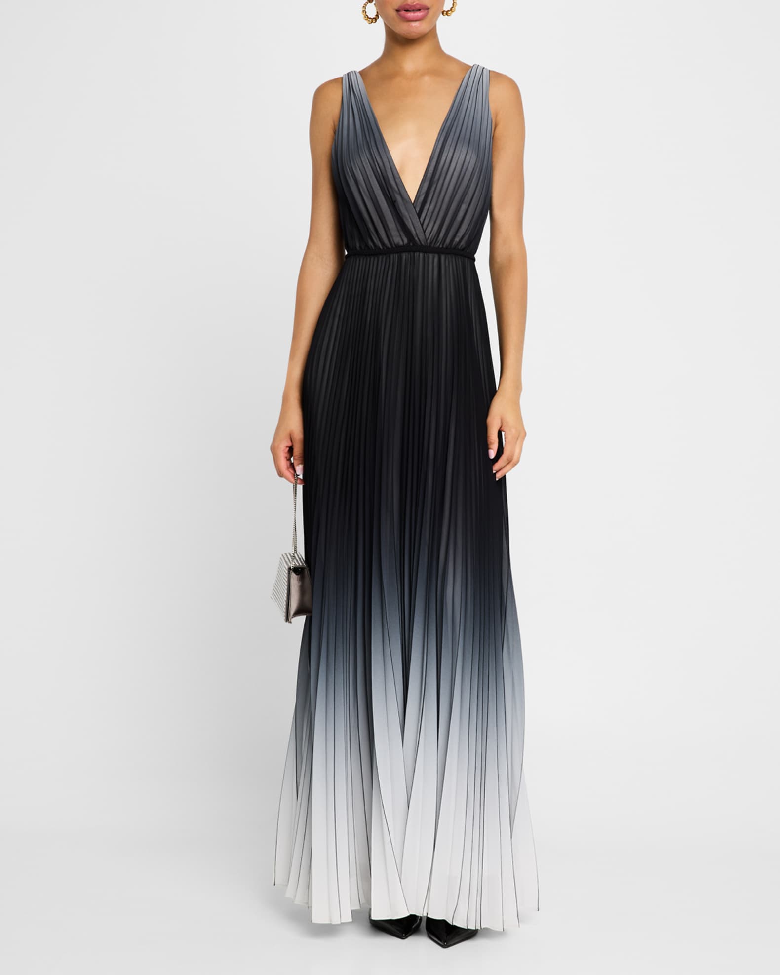 Deep V-Neck Pleated Ombre Gown 1