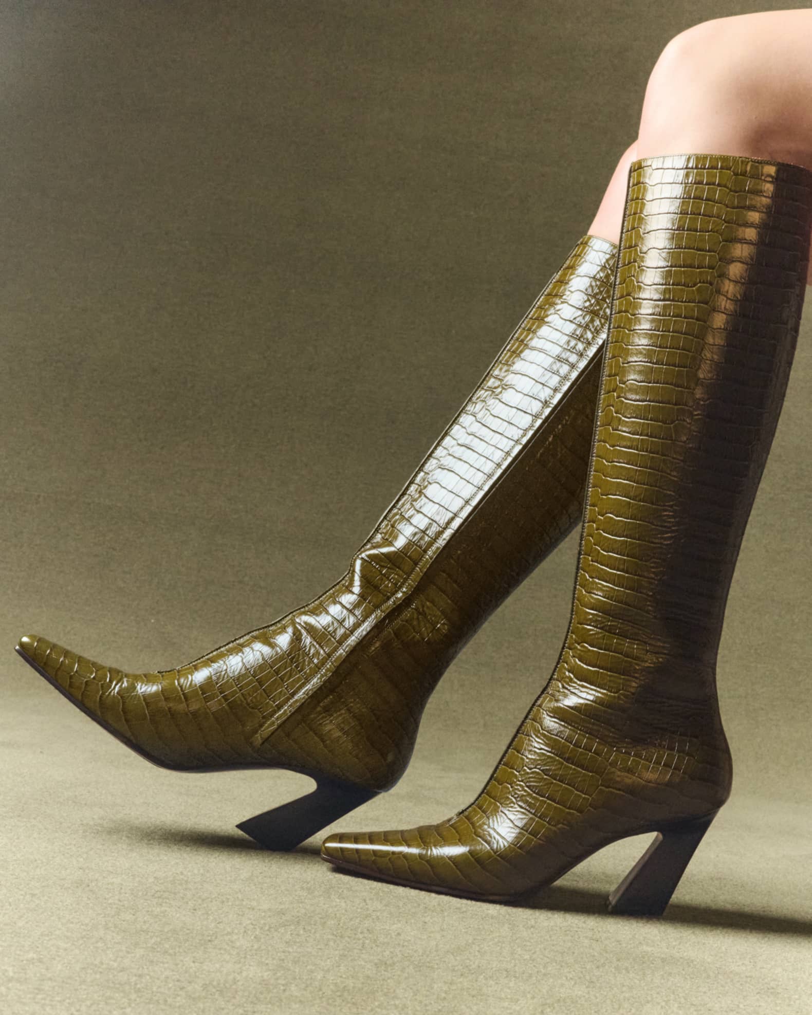 Bottega Veneta Lewis Croco Knee Boots | Neiman Marcus