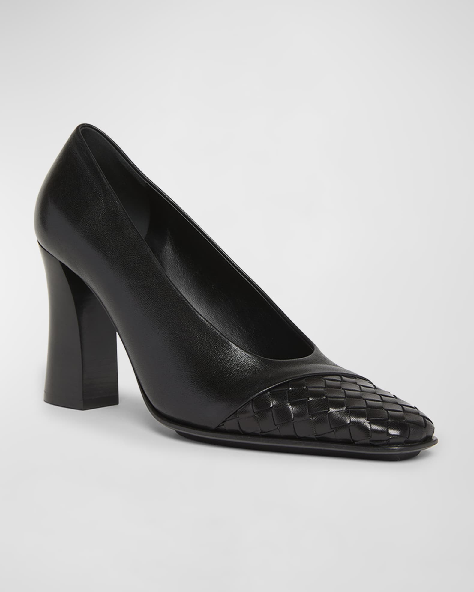 Bottega Veneta Mixed Leather Block-Heel Pumps | Neiman Marcus
