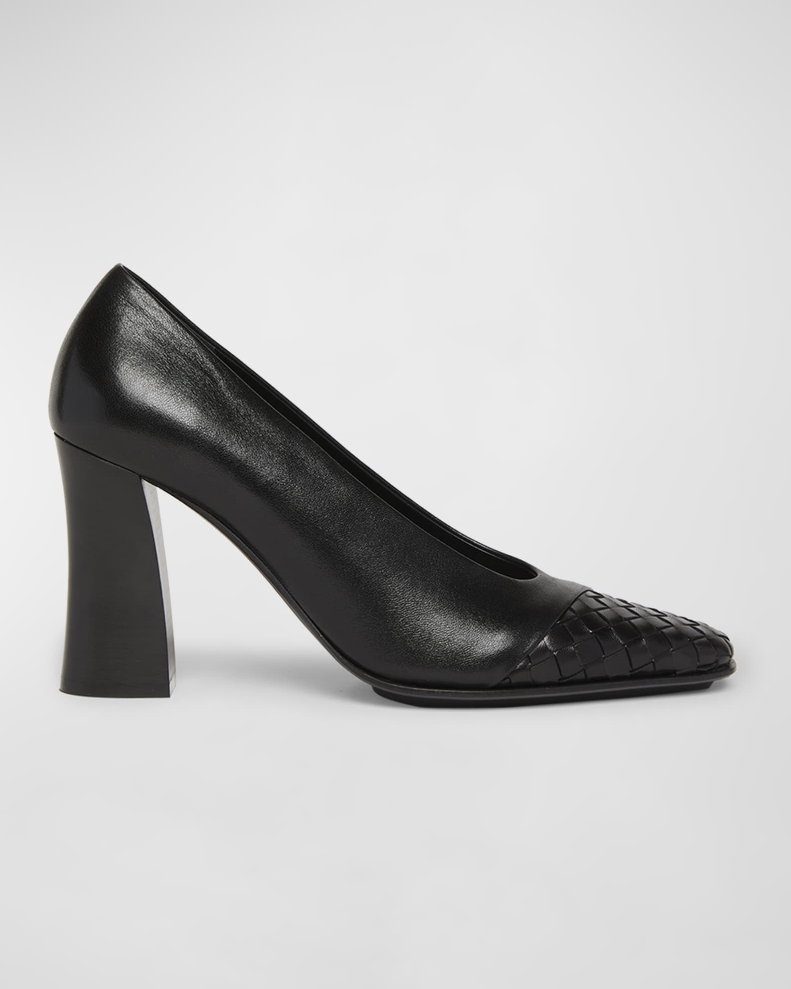 Mixed Leather Block-Heel Pumps 0
