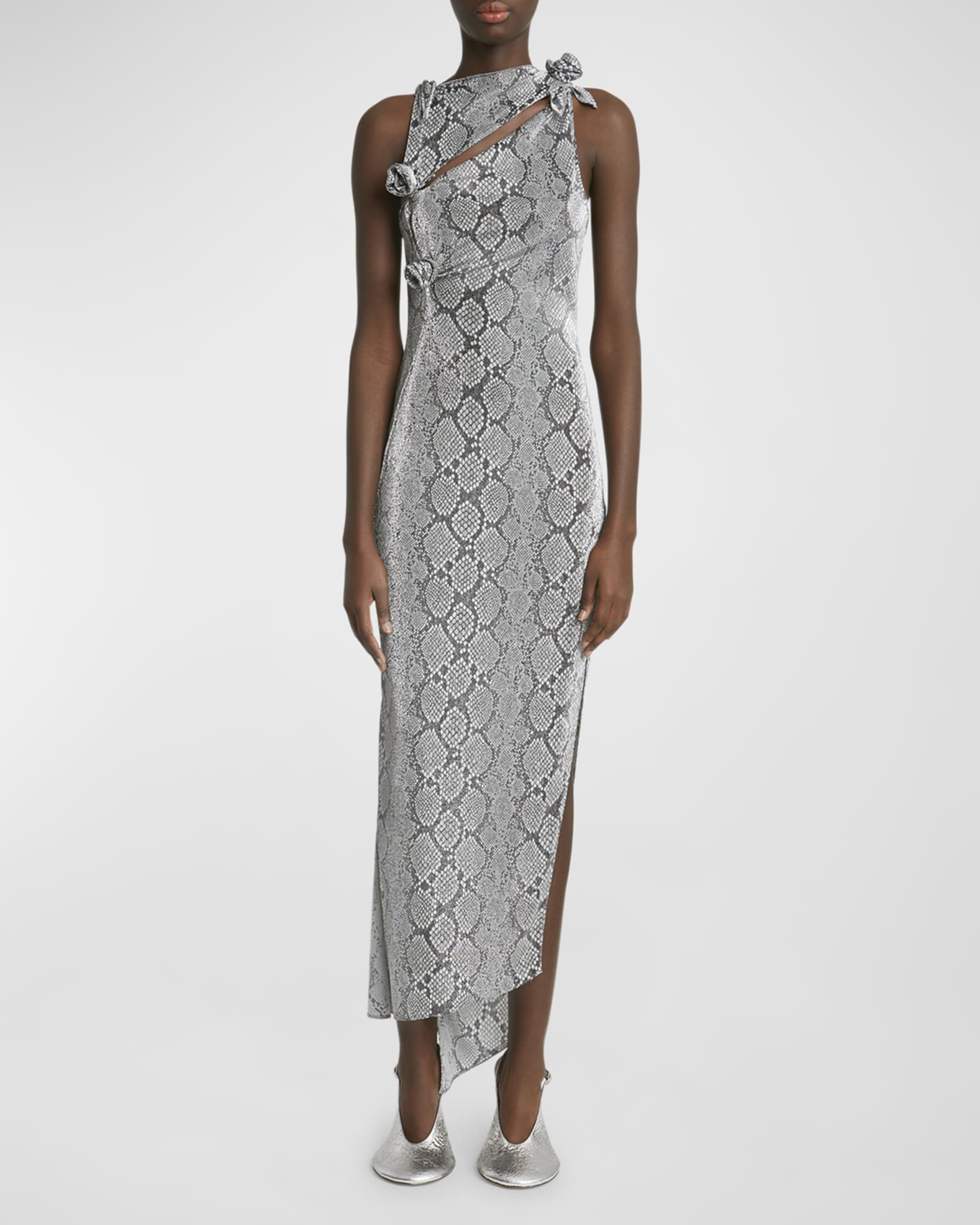 Coperni Snake-Print Asymmetric Flower Gown | Neiman Marcus