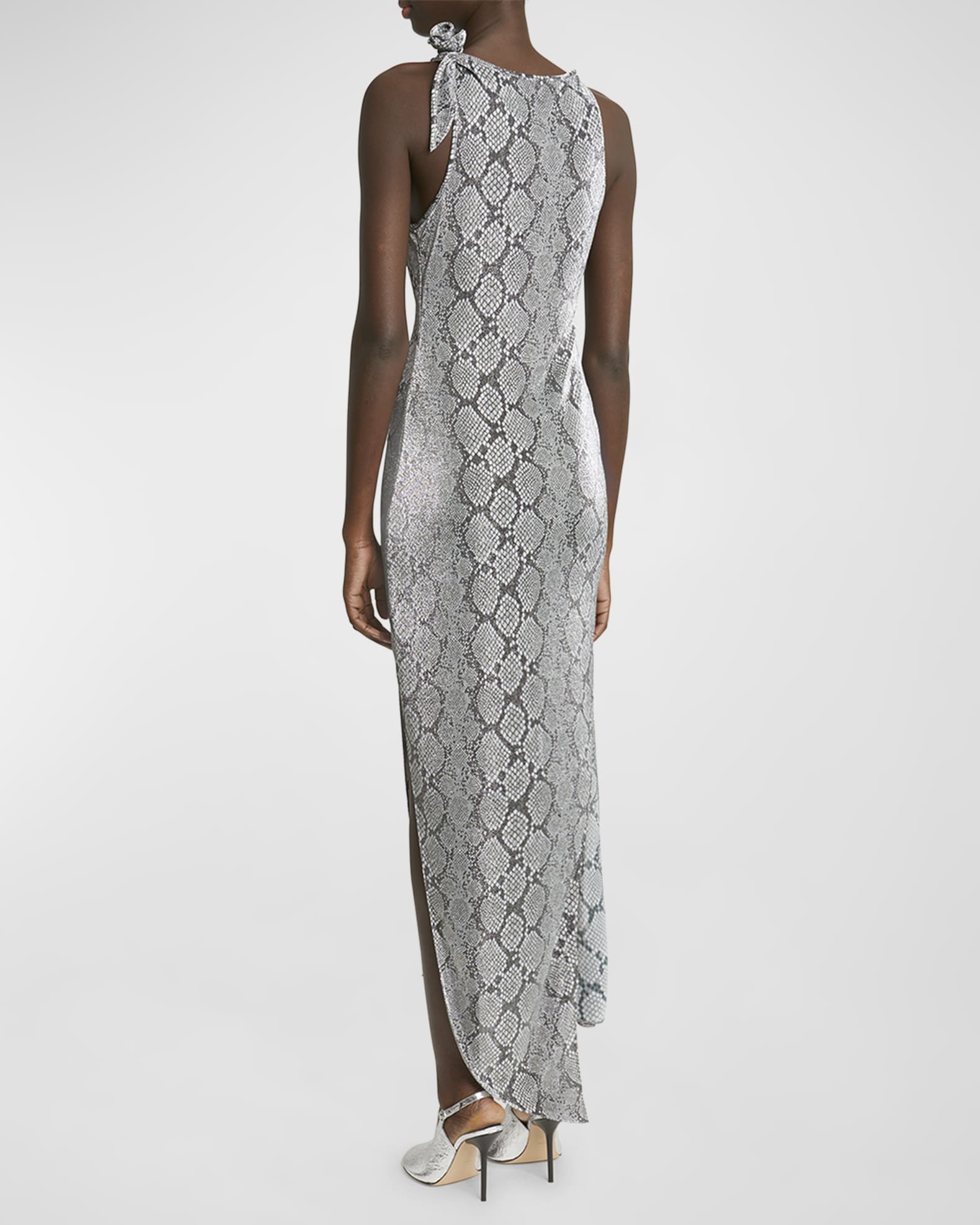 Coperni Snake-Print Asymmetric Flower Gown | Neiman Marcus