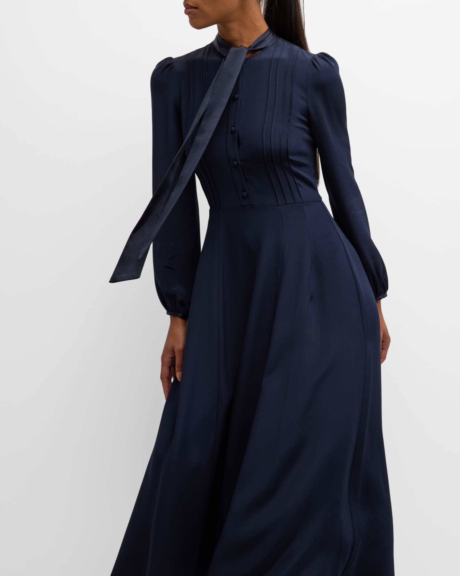 Alison Long Sleeve Scarf Neck Silk Crepe Midi Dress