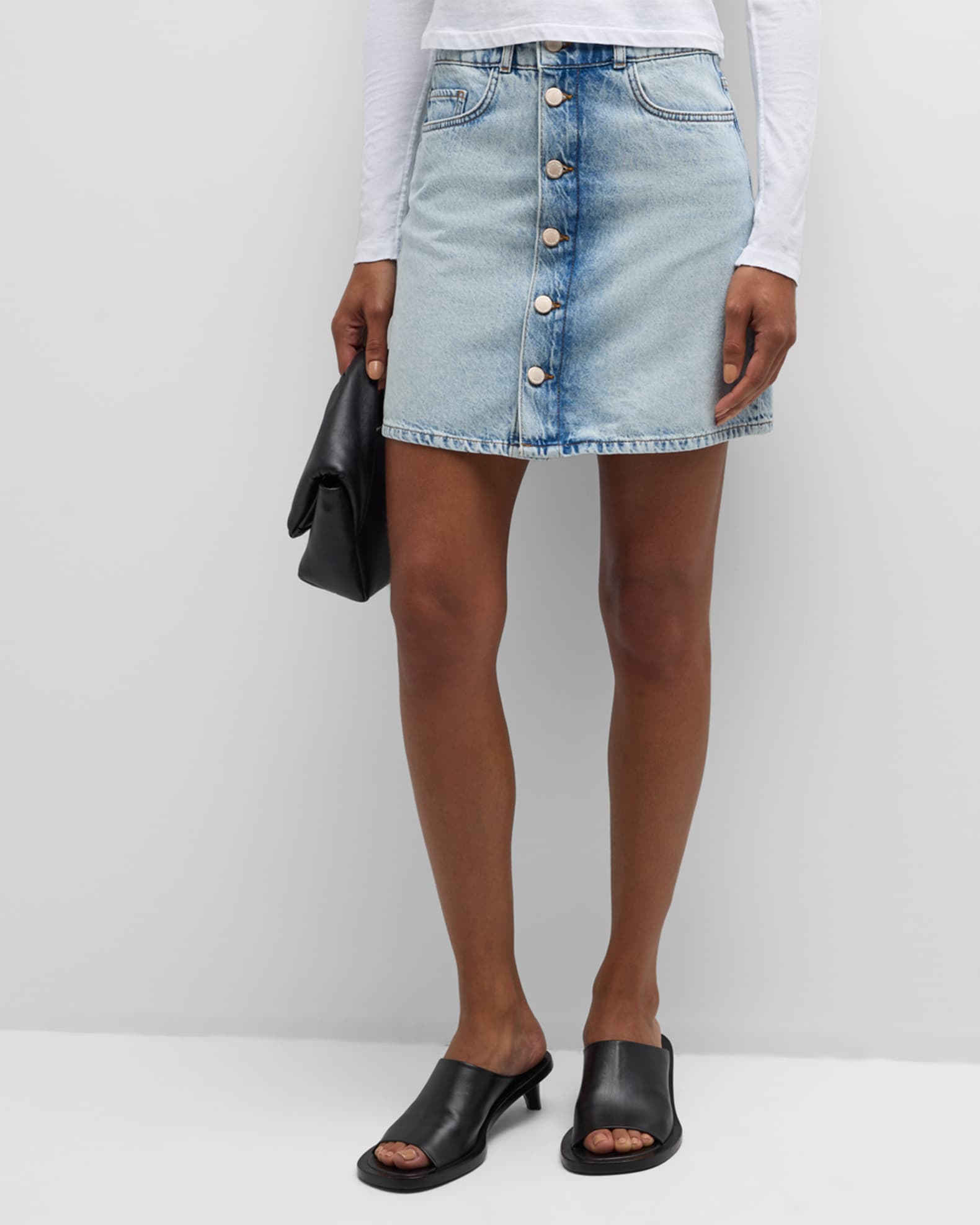 Ms. Louisiana Mid Thigh Button Front Denim Skirt