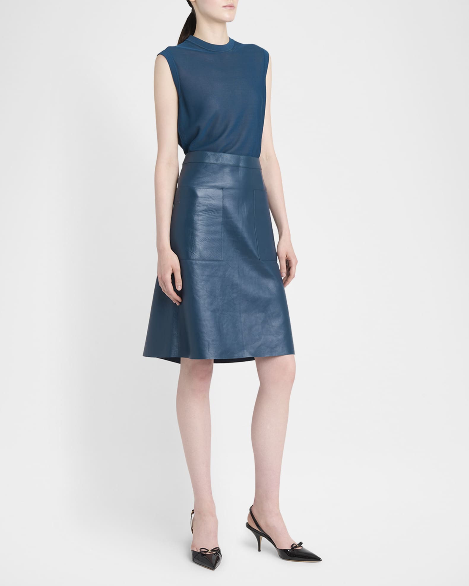 Ferragamo Moon Chrome Free Leather Skirt | Neiman Marcus