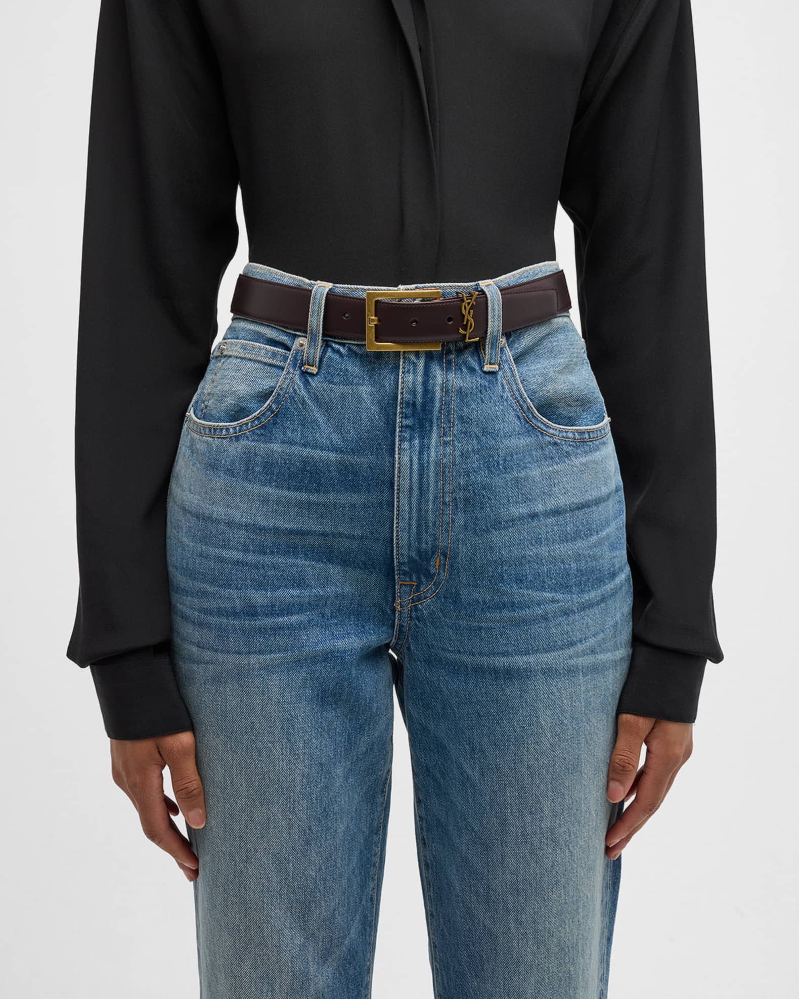 Saint Laurent Cassandre YSL Leather Belt Neiman Marcus