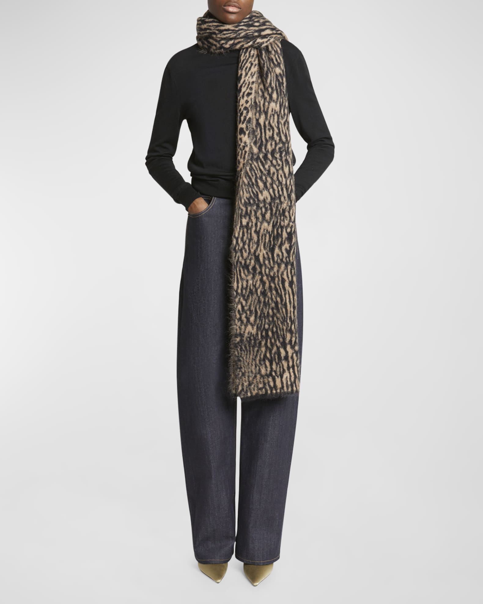 Saint Laurent Leopard Mohair and Wool Scarf Neiman Marcus