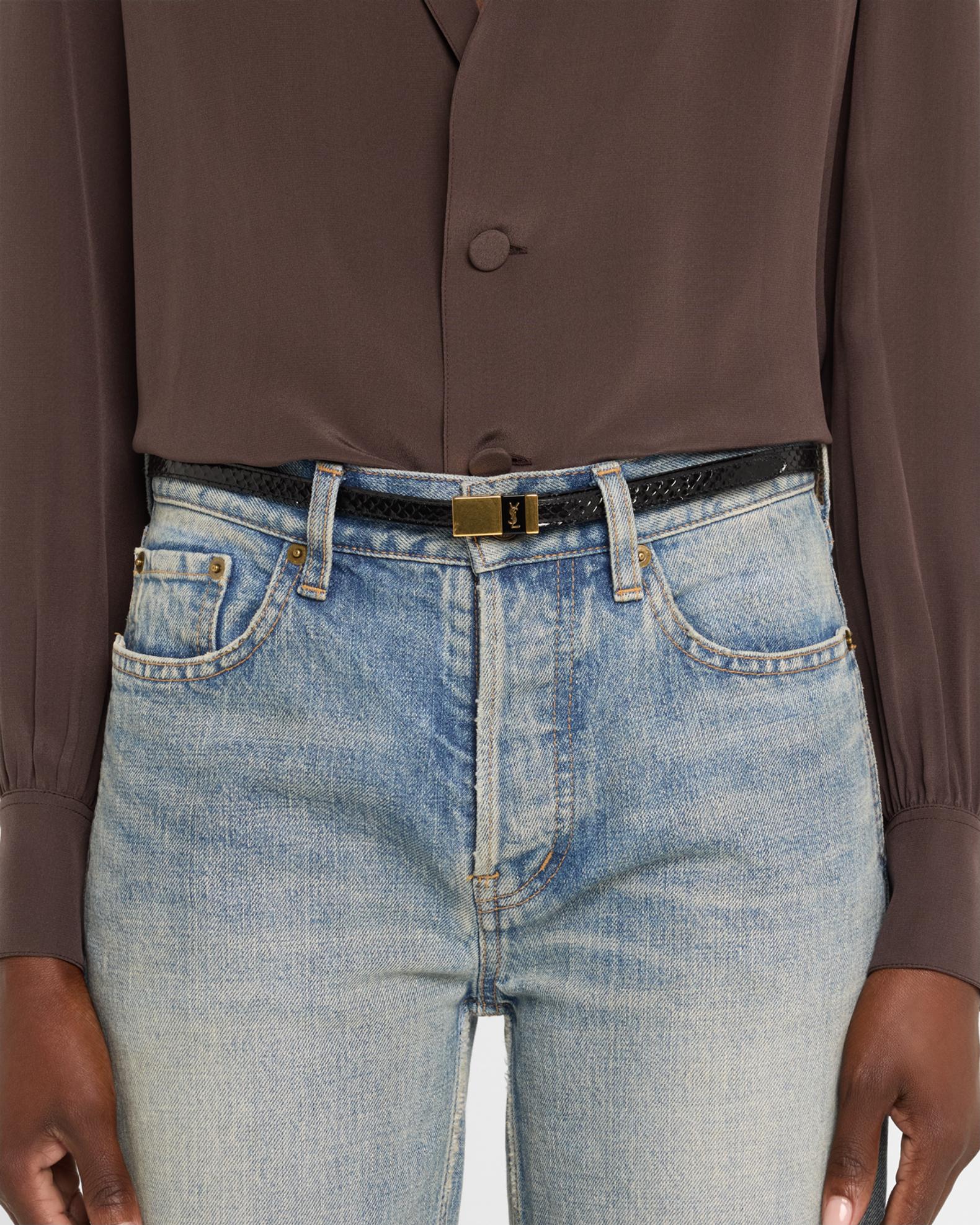 Saint Laurent Snakeskin Skinny Belt W/ Logo Hardware 
