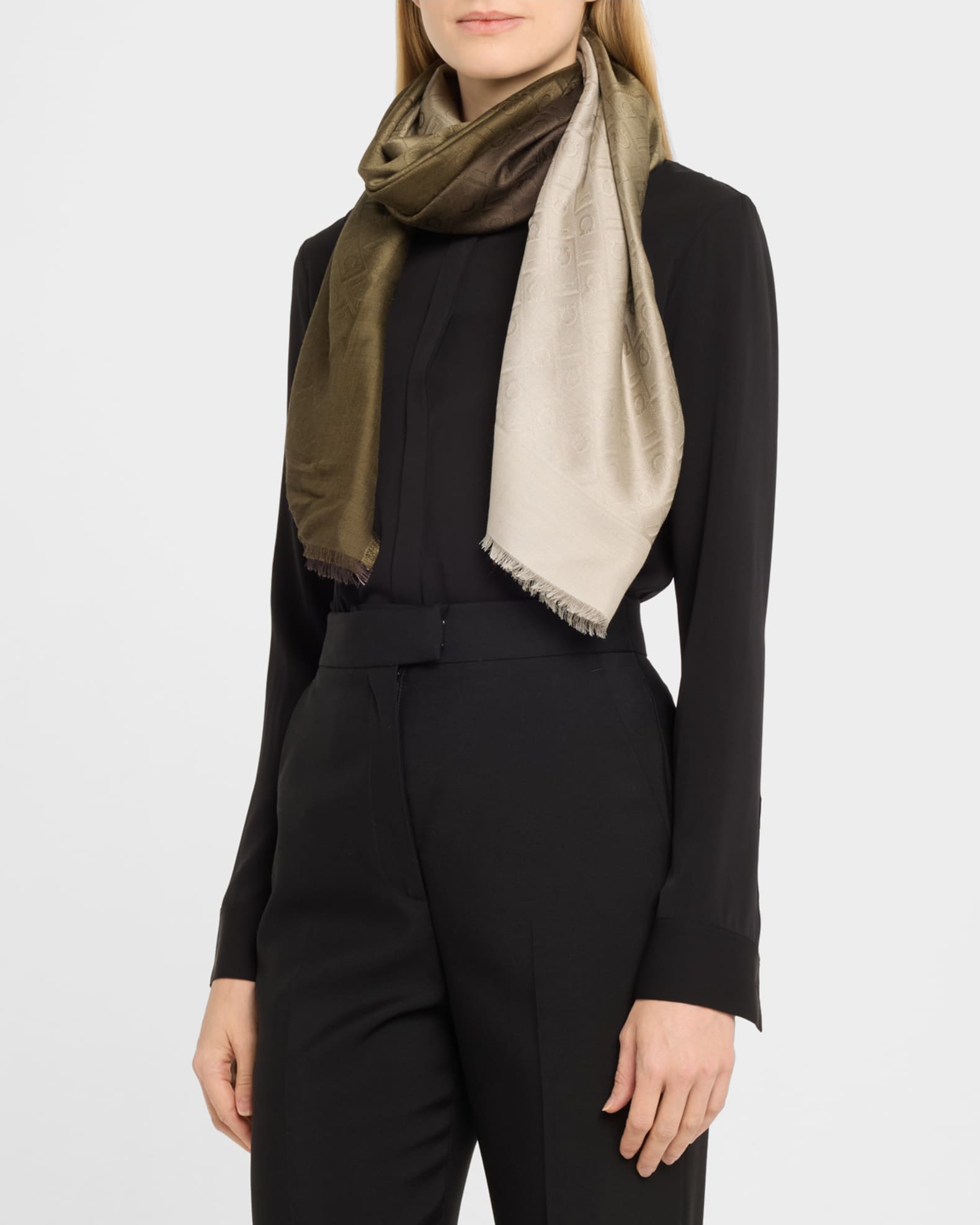 Wool Scarf Ferragamo Scarves Ferragamo Monogram-Print Silk Scarf