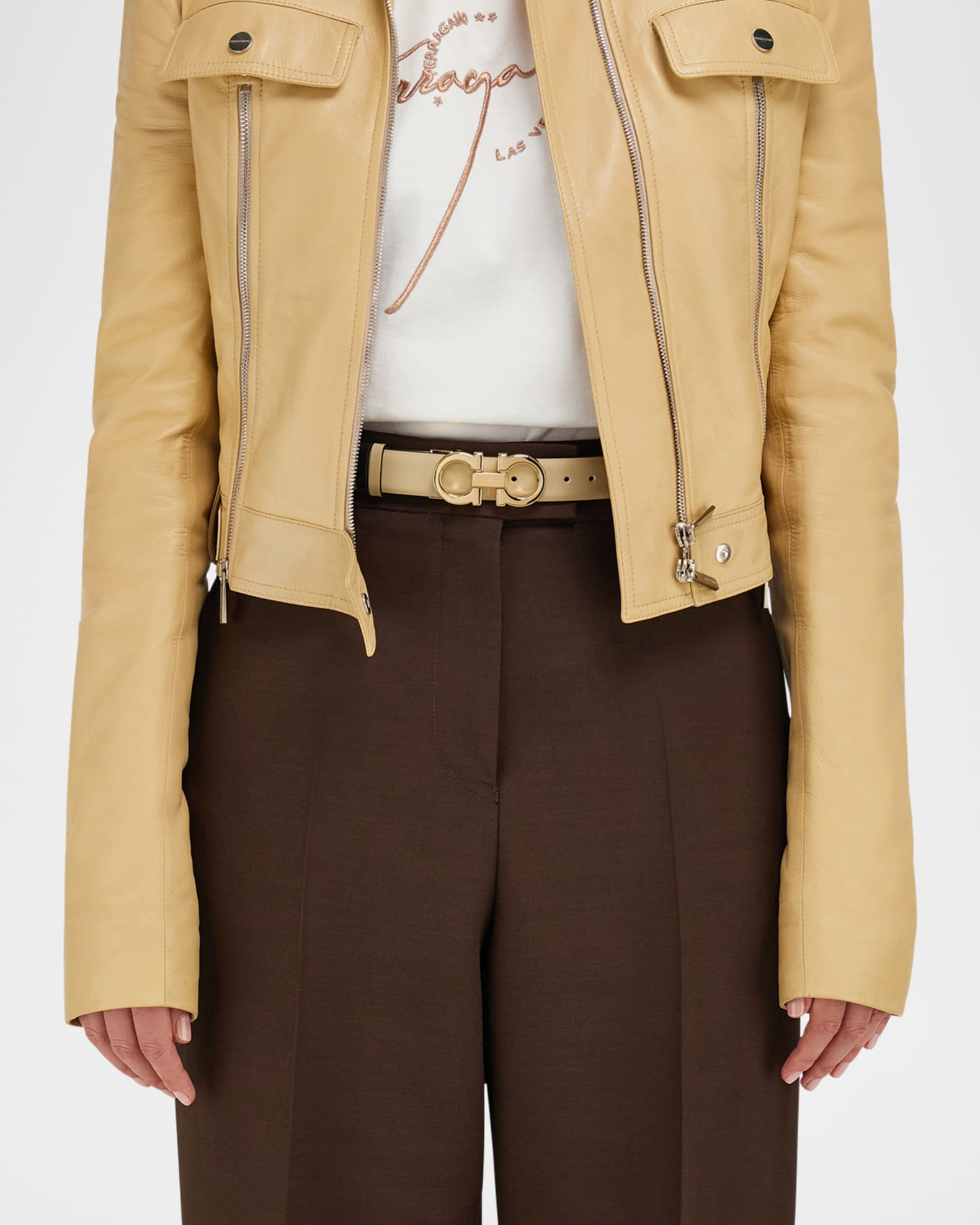 Mediterranean Gancini Leather Skinny Belt 1