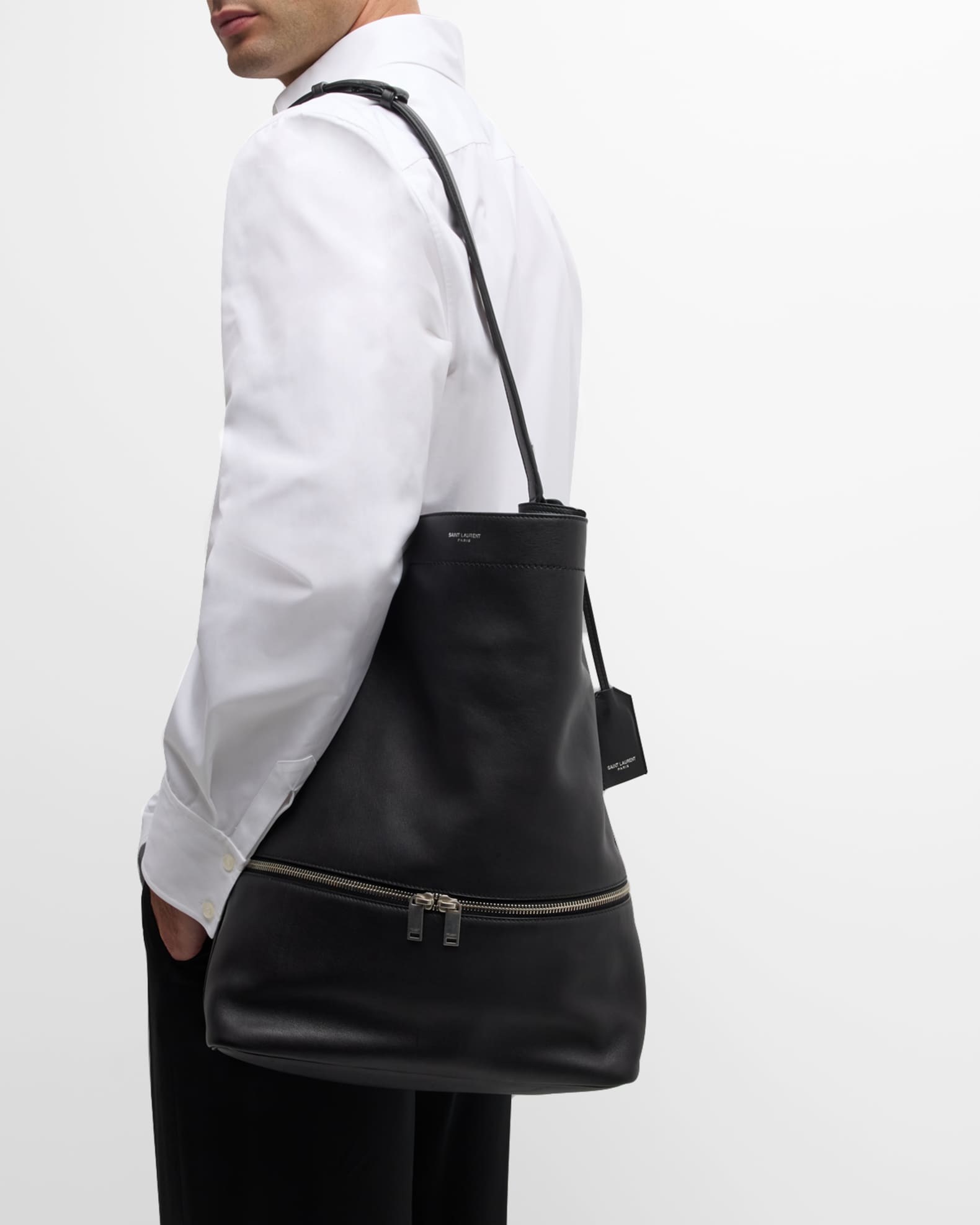 Saint Laurent Men's Large YSL Hobo Bag in Leather | Neiman