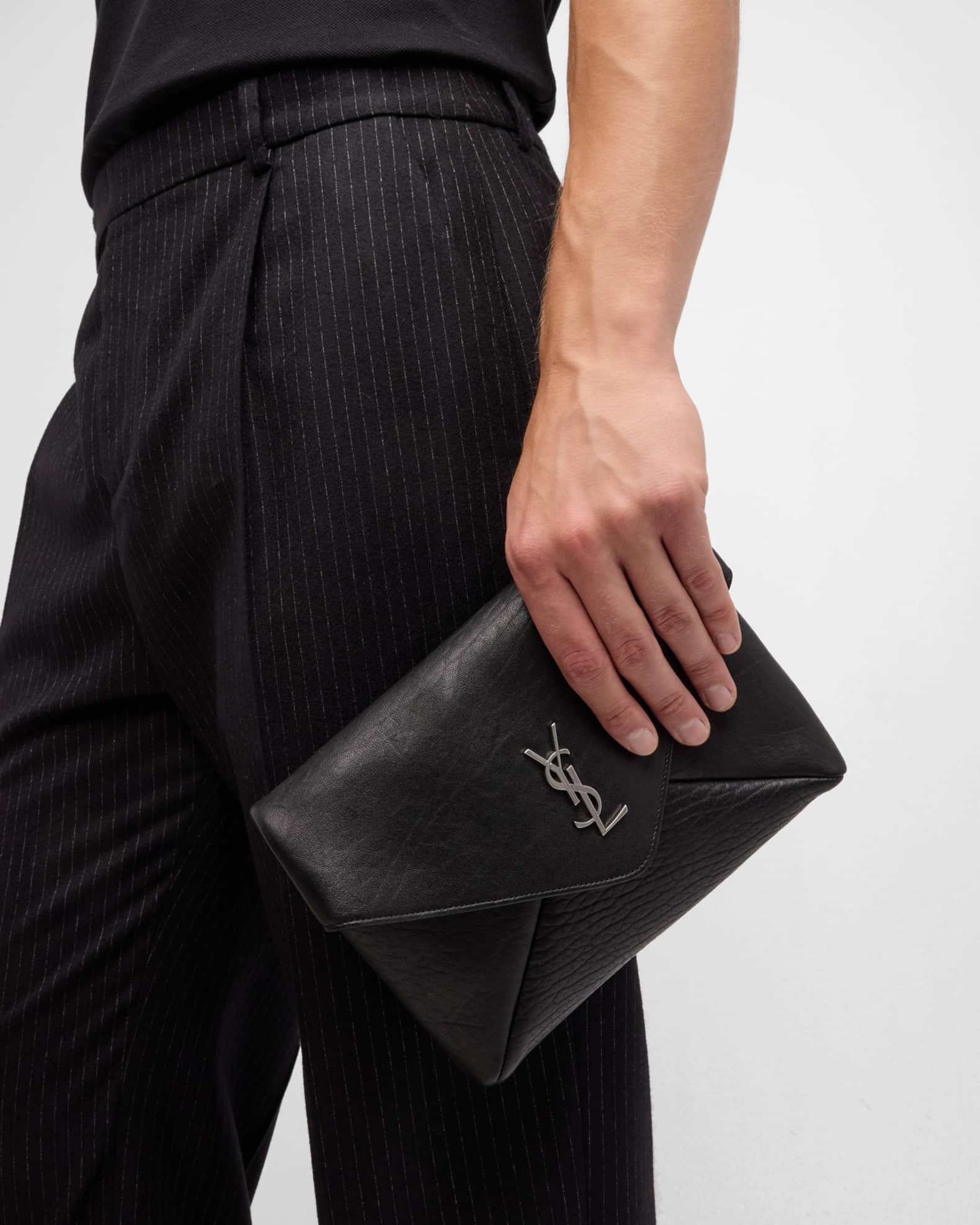 Saint Laurent Men s Large YSL Pouch on Strap in Leather Neiman Marcus