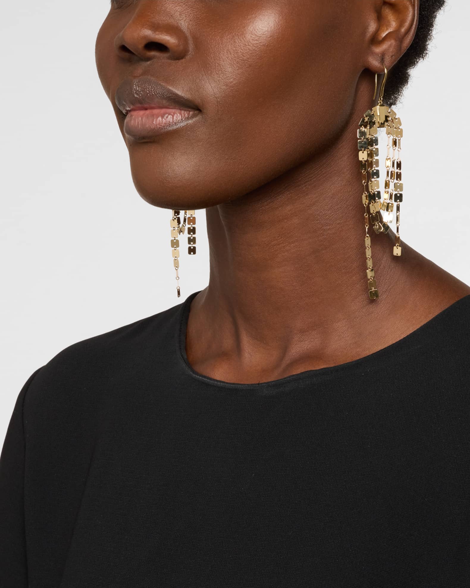 14K Yellow Gold Laser Square Linear Cascade Earrings 1