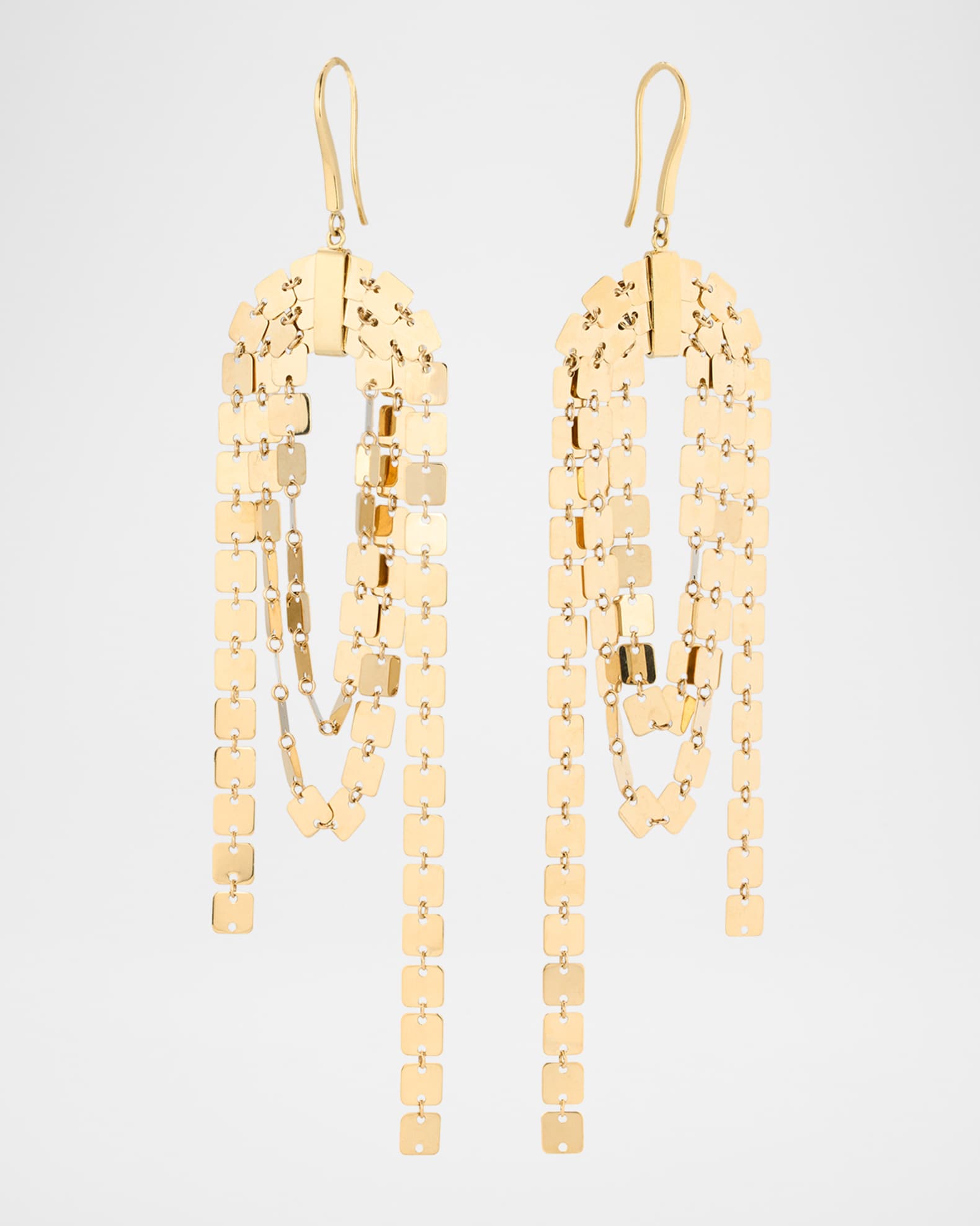 14K Yellow Gold Laser Square Linear Cascade Earrings 0