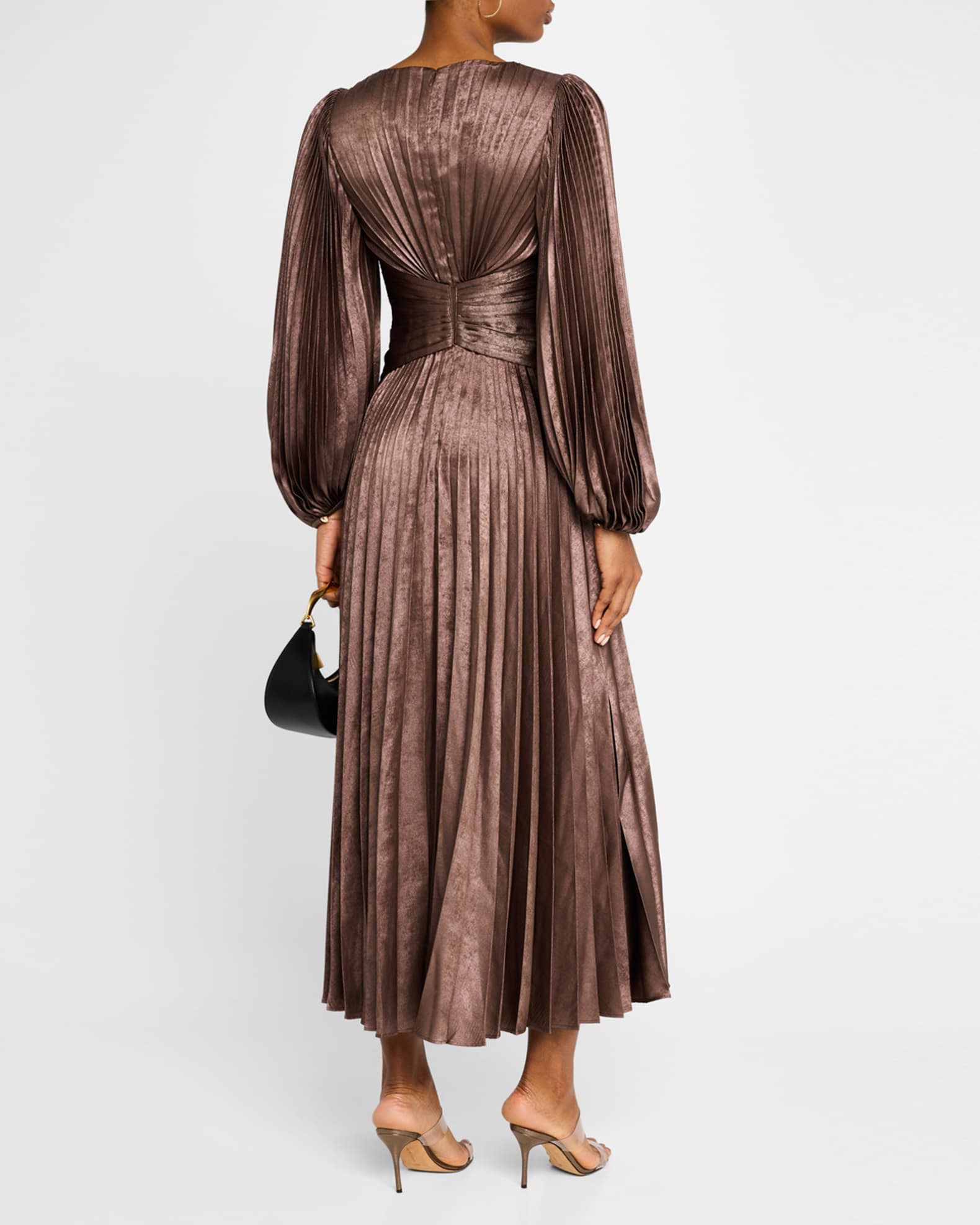 Metallic pleated midi dress best sale