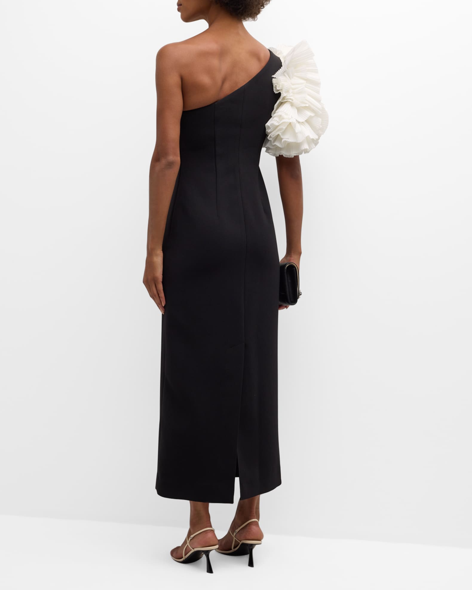 Acler Hampstead Frilled One-Shoulder Midi Dress | Neiman Marcus
