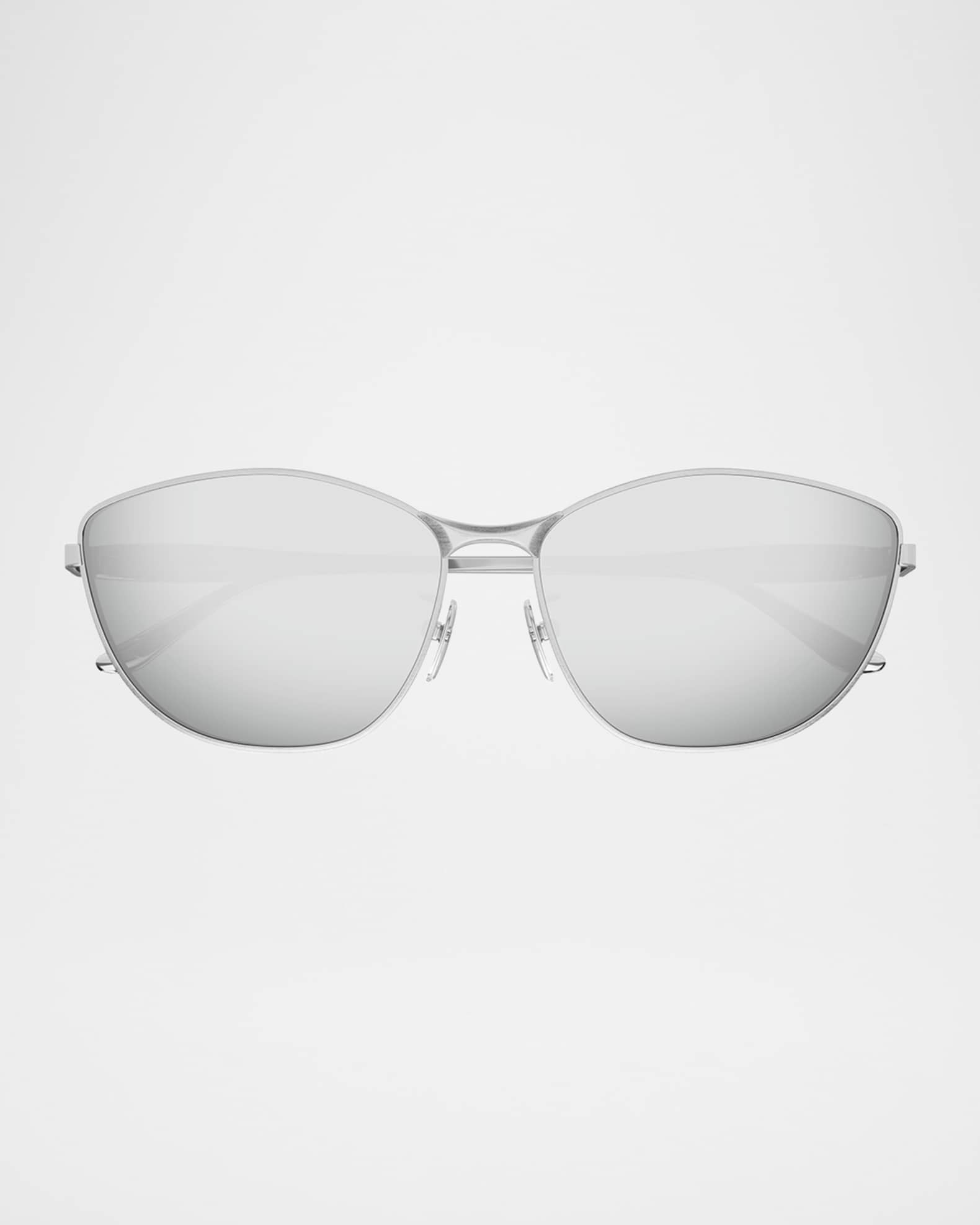 Balenciaga BB0358SK Logoo Engraved Rectangle Metal Sunglasses Neiman