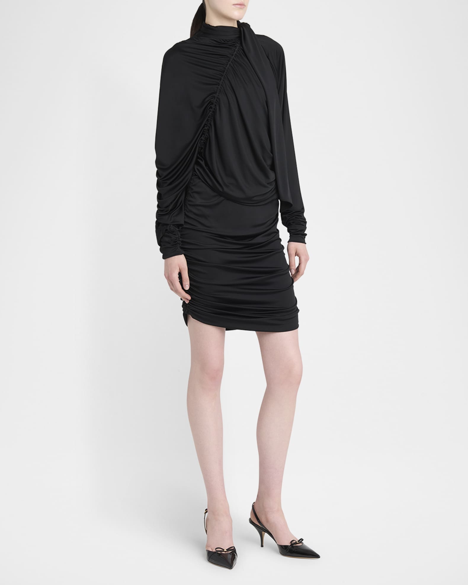 Ruched Jersey Long-Sleeve Mini Dress 1