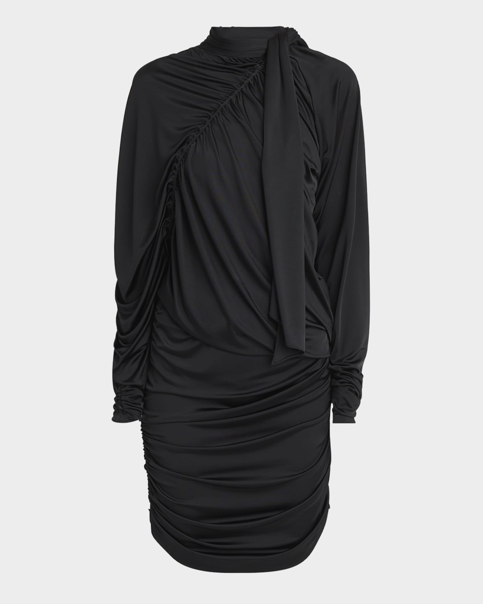 Ruched Jersey Long-Sleeve Mini Dress 0
