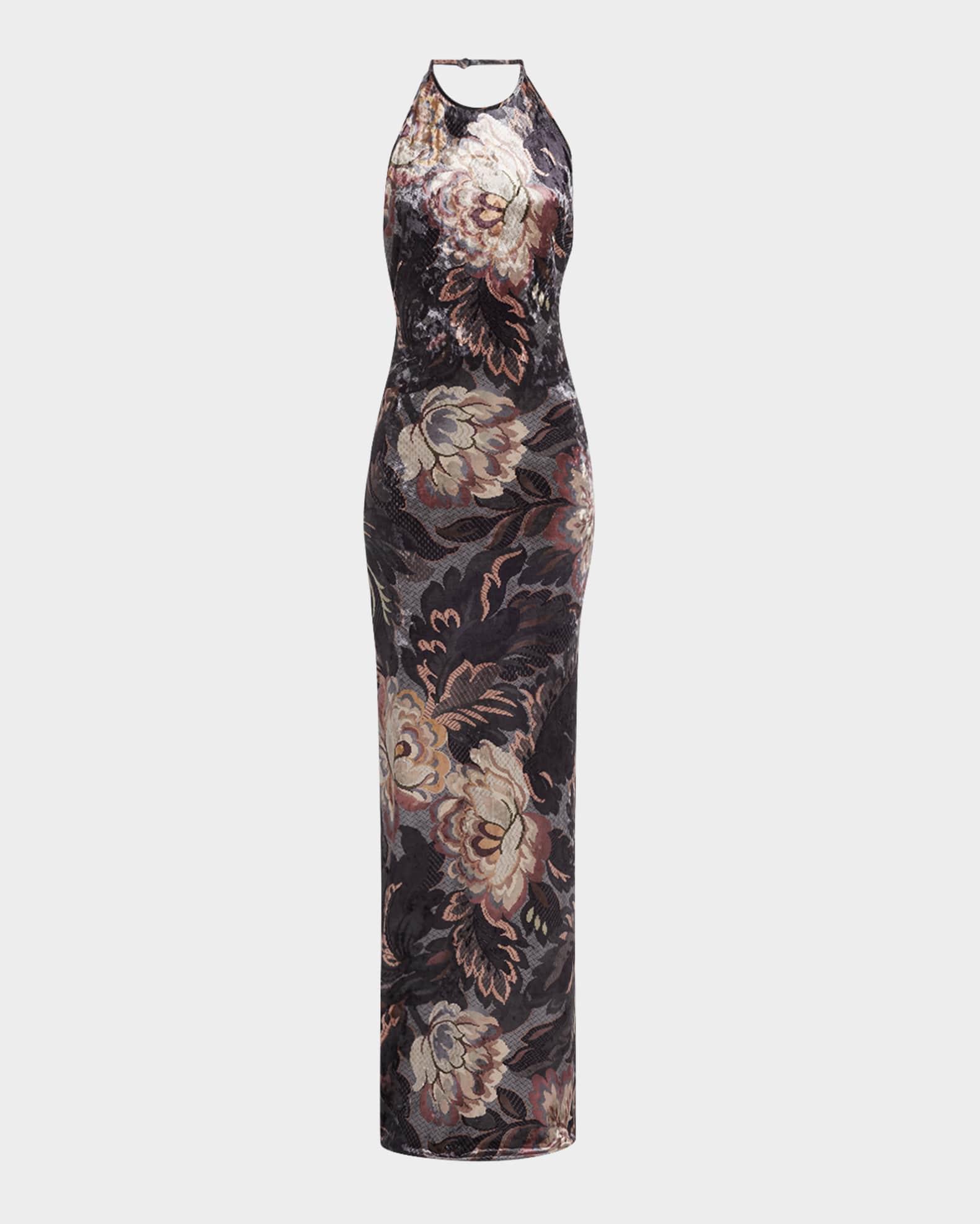 Etro Floral Crushed Velvet Backless Gown Neiman Marcus