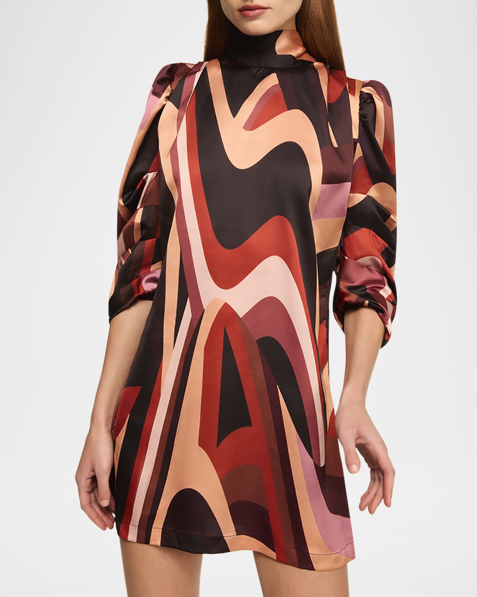 Misa Kelly Tie Neck Striped Satin Mini Dress Multi