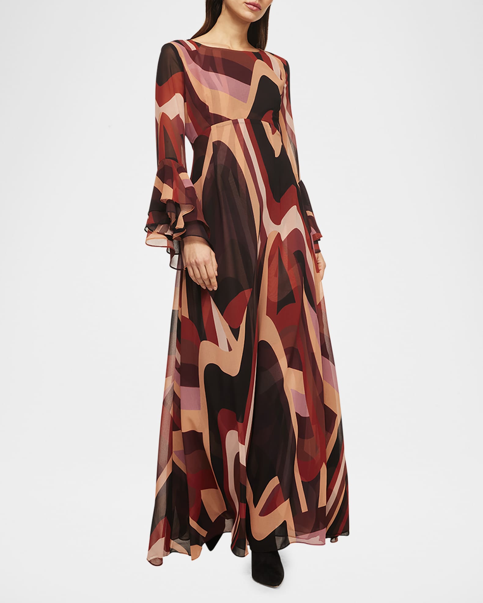 Misa Zoey Striped Chiffon Tiered Sleeve Maxi Dress Canyon Stripe Chif