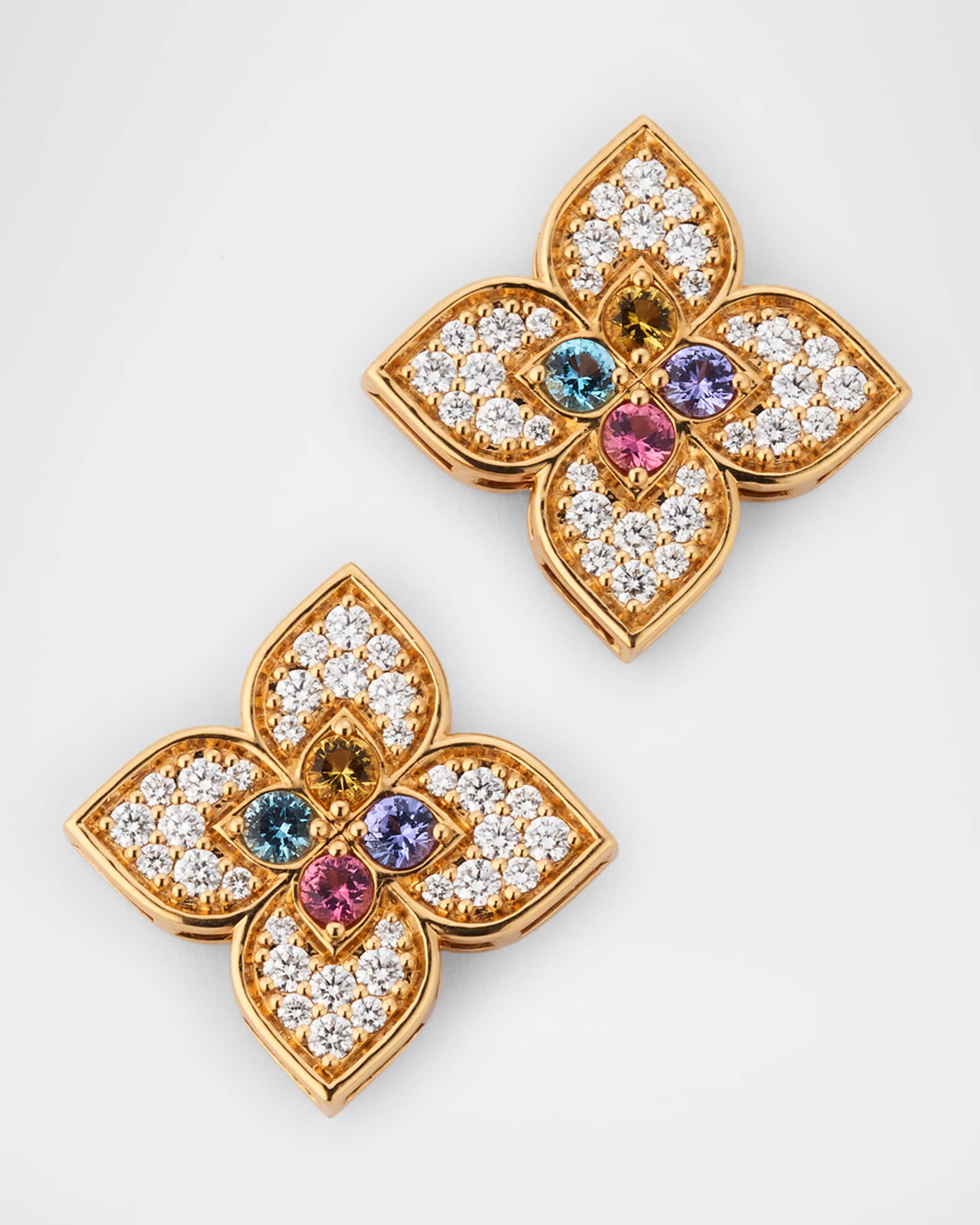 18K Rose Gold Venetian Princess Diamond Earrings with Topaz, Tanzanite, Rubellite, and Citrine 0
