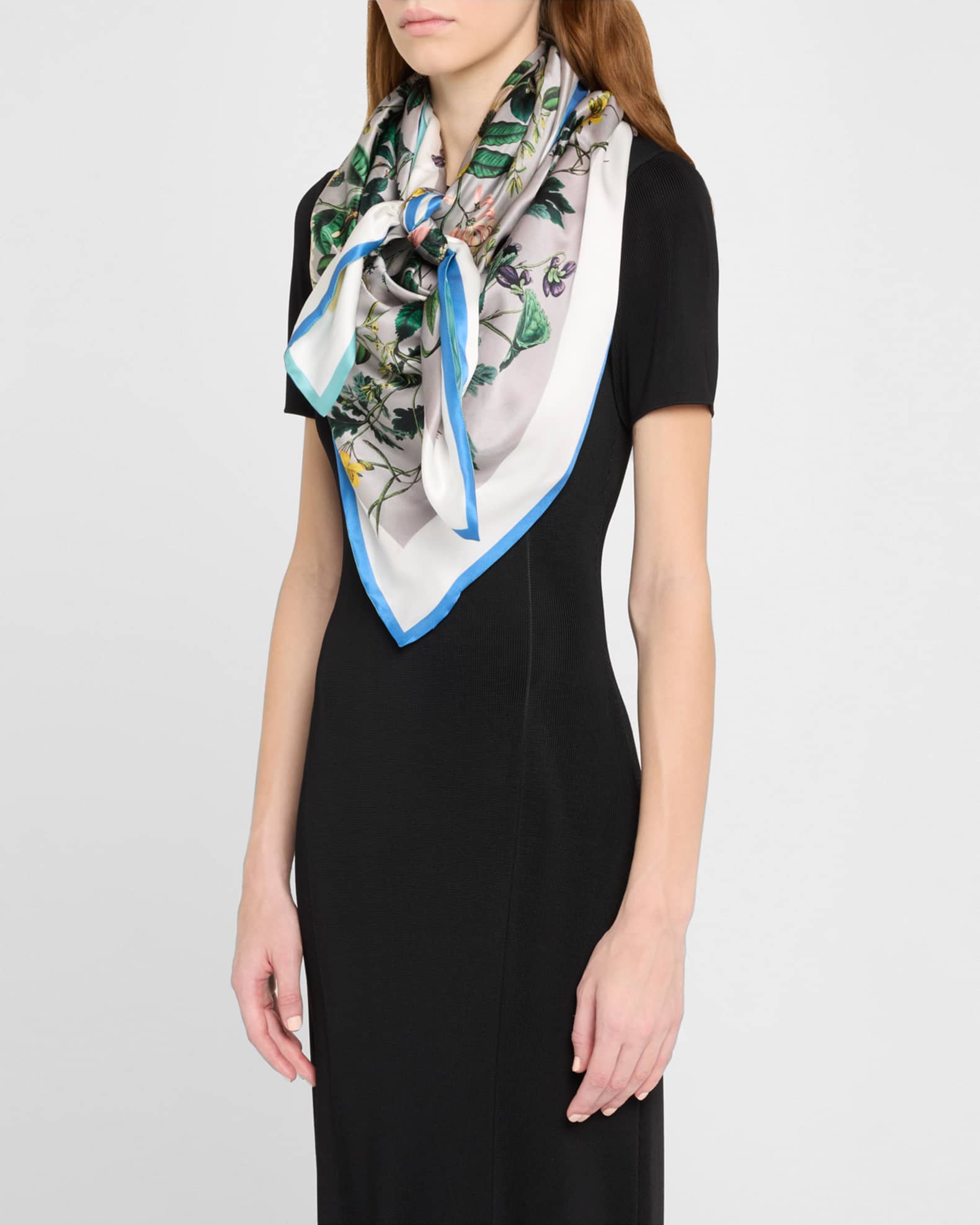 Neiman Marcus Exclusive Willa Double Sided Floral-Print Silk Scarf 1
