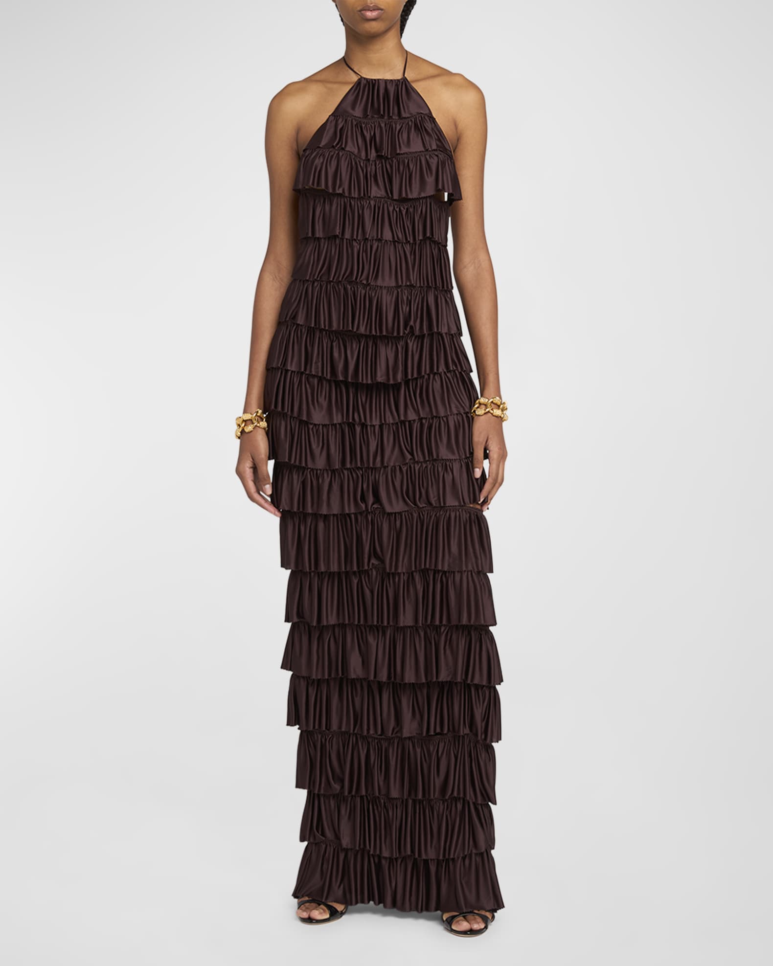 TOM FORD Tiered Ruffle Jersey Halter Gown | Neiman Marcus