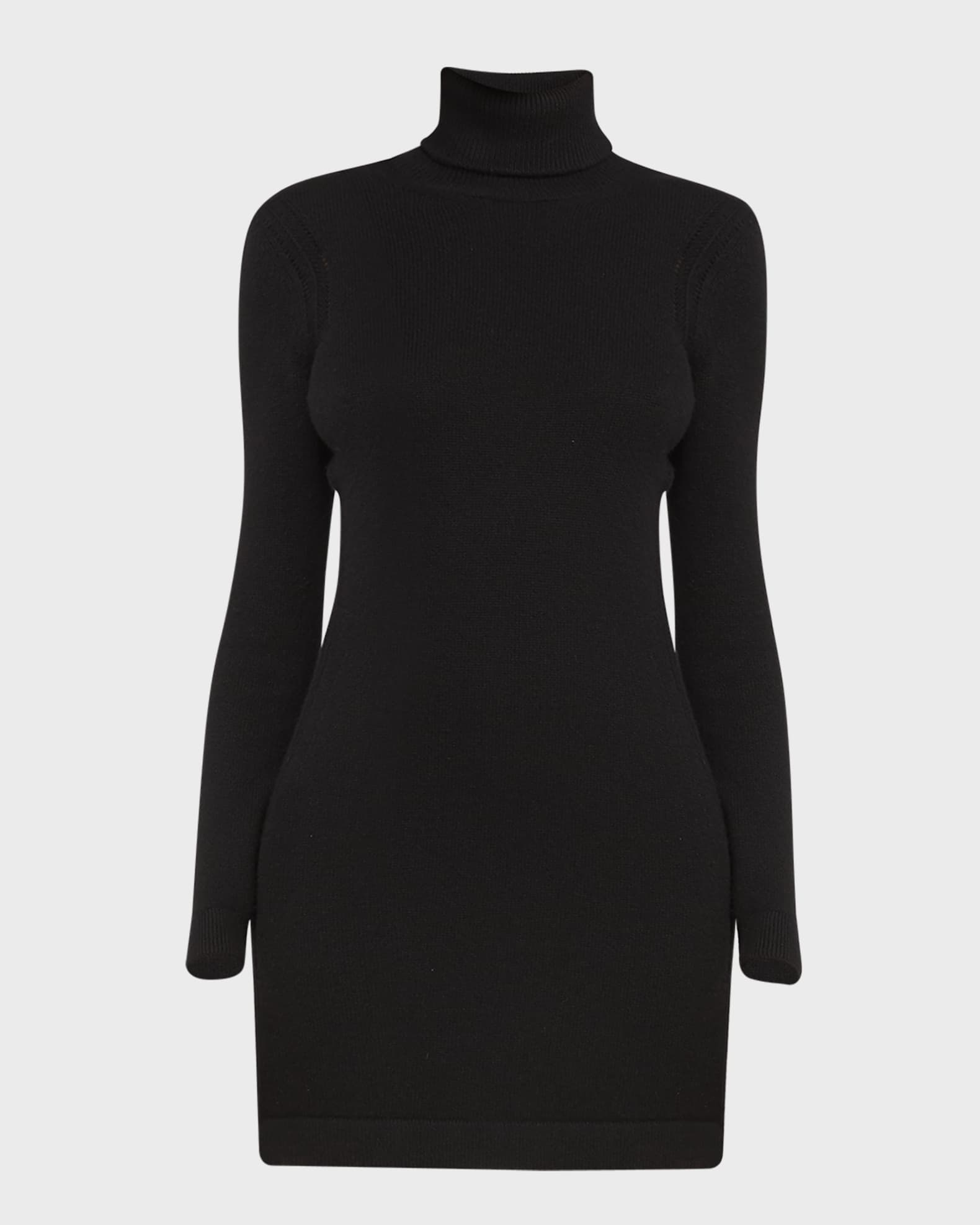 Turtleneck Open Back Cashmere Mini Sweater Dress