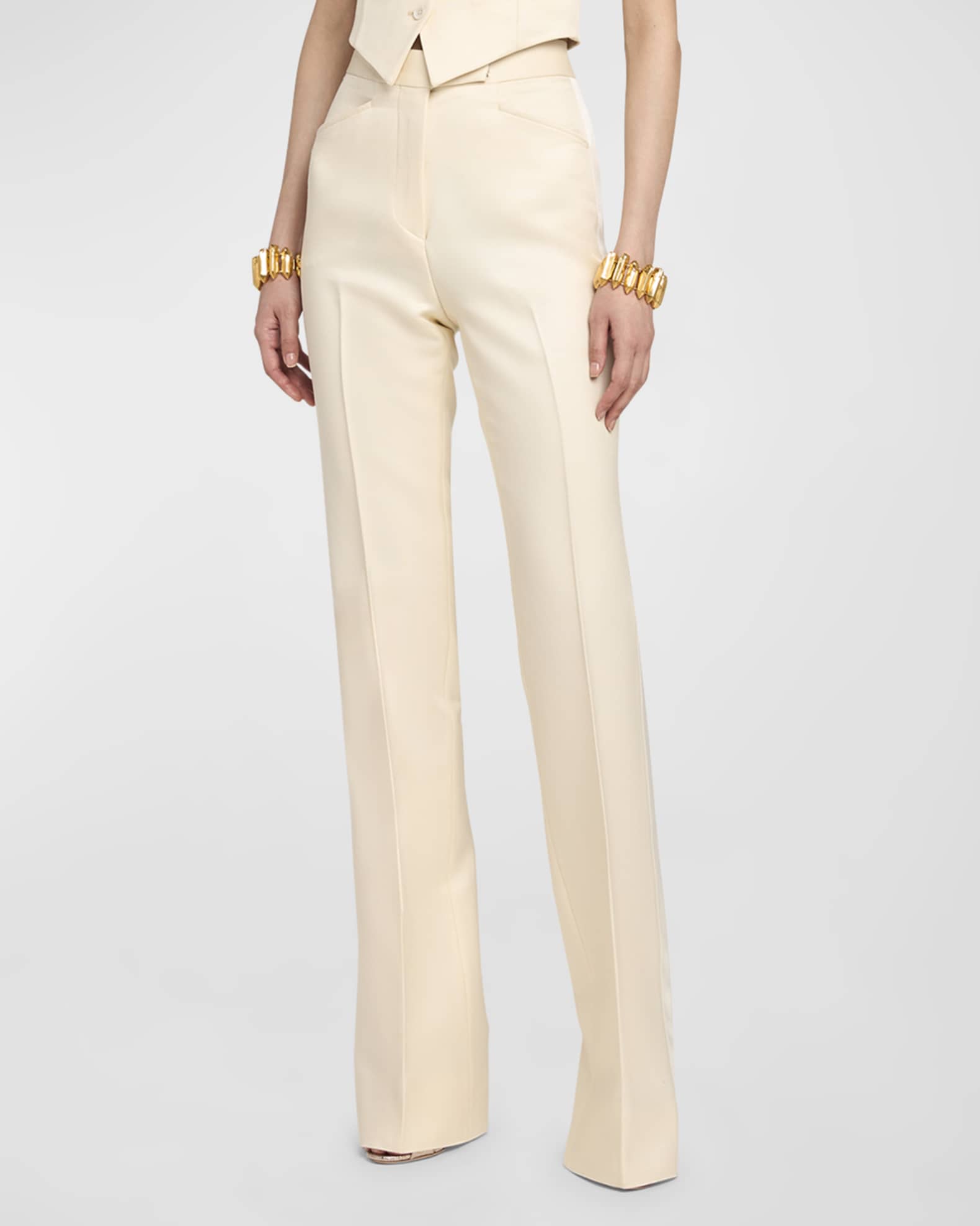 【関税＆送料込み】Tom Ford Wide Leg Tuxedo Tailored Pants TOM FORD Barathea Silk-Wool Flared Tuxedo Pants | Neiman Marcus