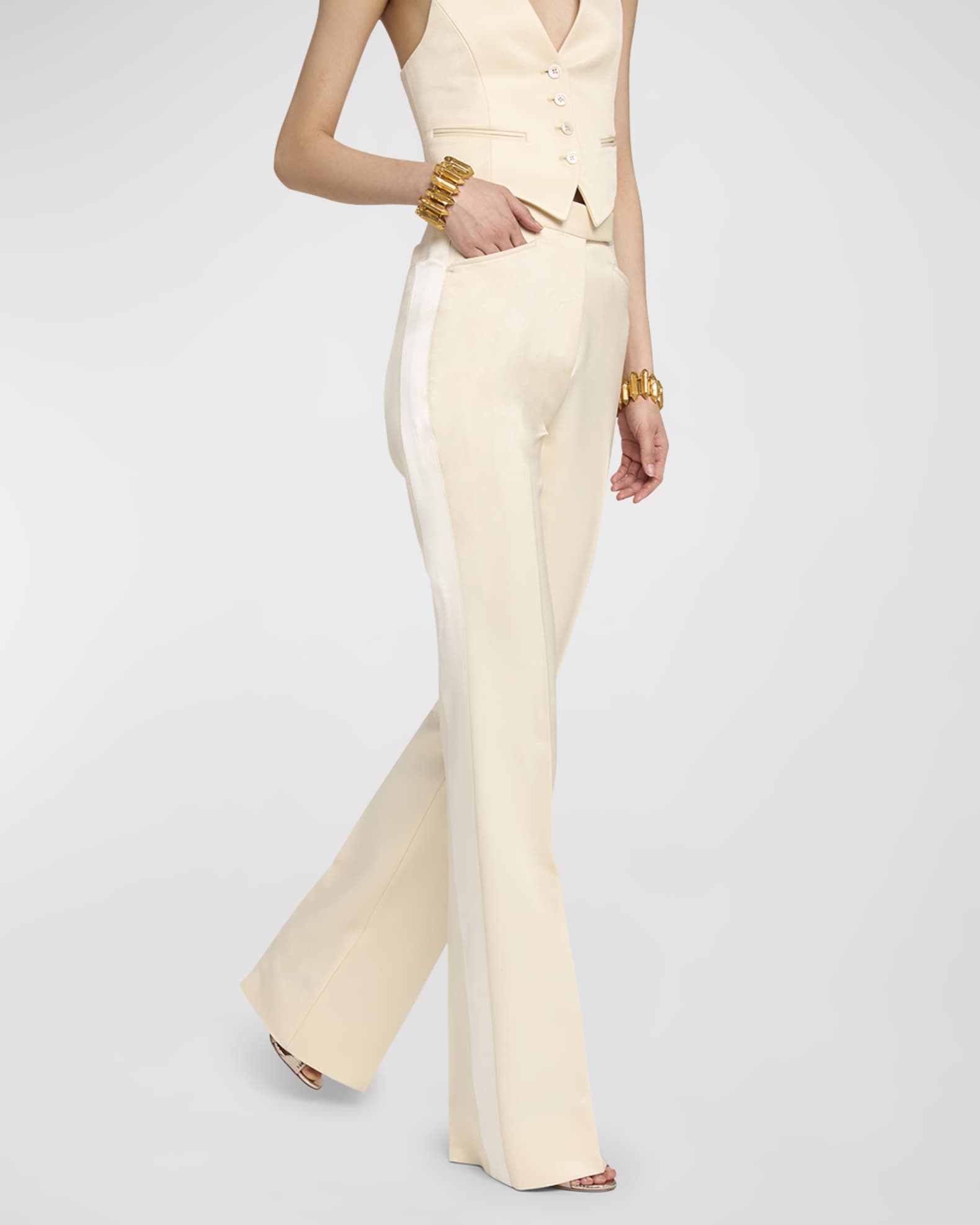 パンツ TOM FORD BARATHEA WOOL PANTS TOM FORD Barathea Silk-Wool Flared Tuxedo Pants | Neiman Marcus