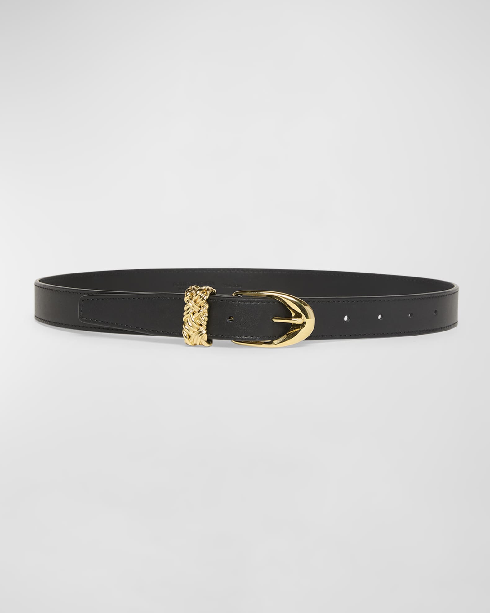 ボッテガべネタ　フレンチカーフ ブラック・ゴールド ベルト M Bottega Veneta Leather Belt W/ 14-Karat Gold Buckle | Neiman Marcus