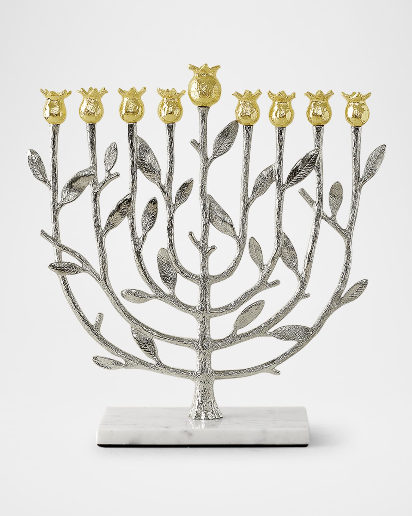 Pomegranate Silver and Gold Hanukkah Menorah with 24K Gold 1