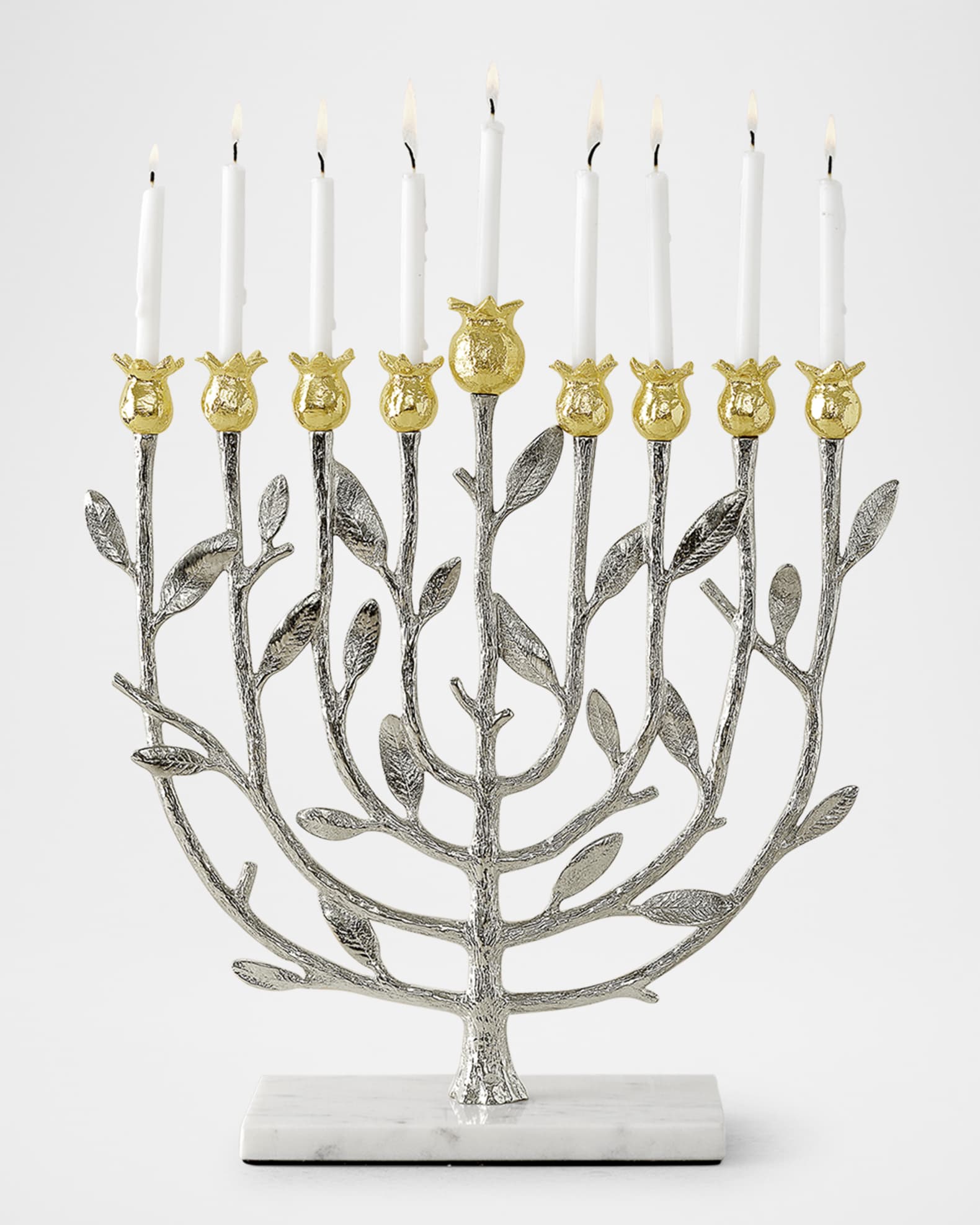 Pomegranate Silver and Gold Hanukkah Menorah with 24K Gold 0