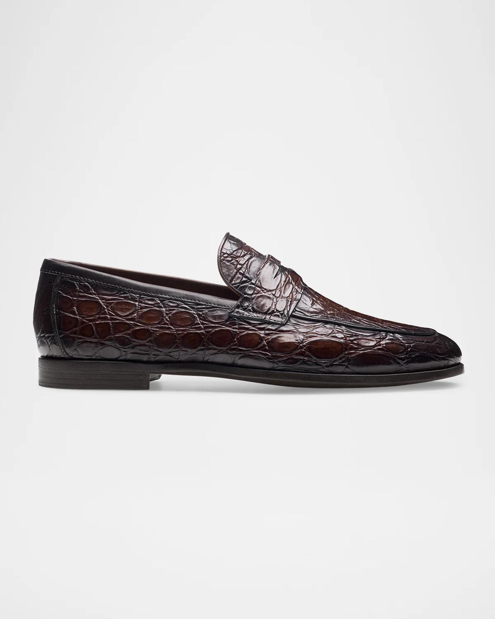 Magnanni Men's Vicente Croc Leather Penny Loafers | Neiman Marcus