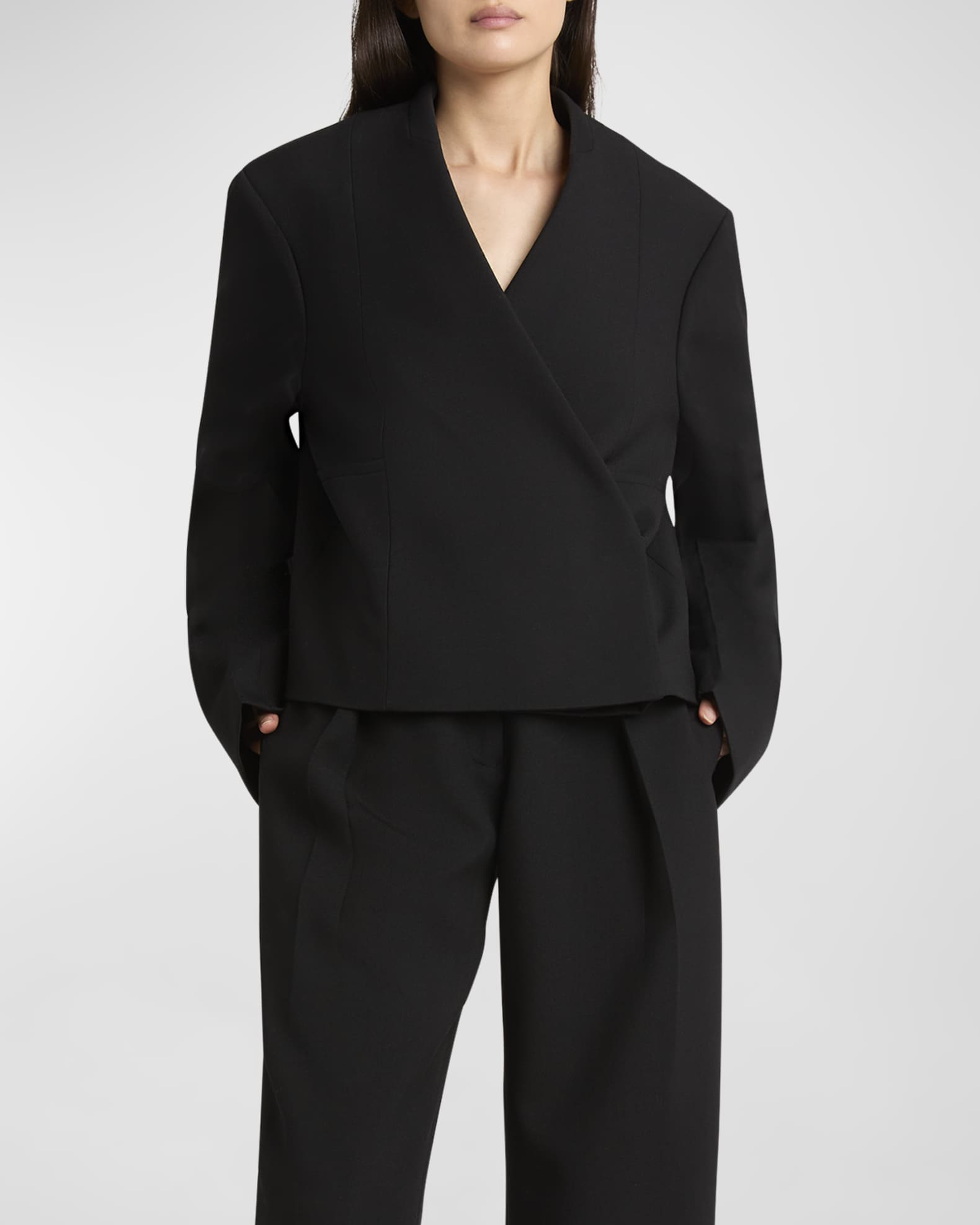Pleated Straight-Leg Trousers with Split Seams