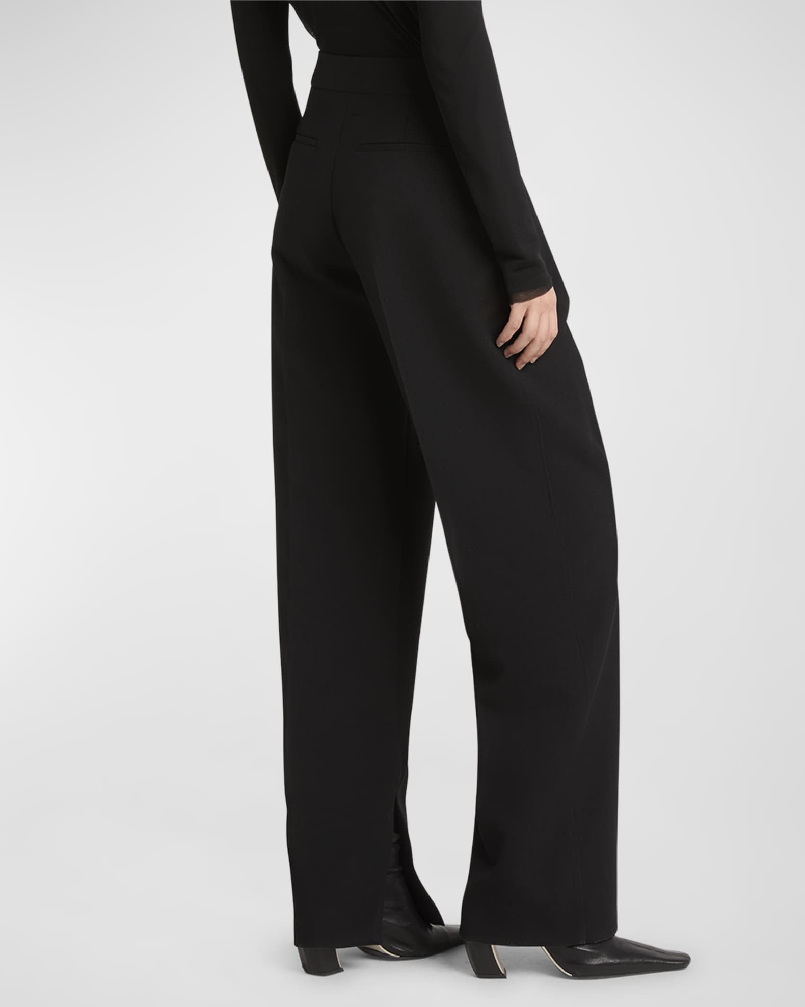 Pleated Straight-Leg Trousers with Split Seams