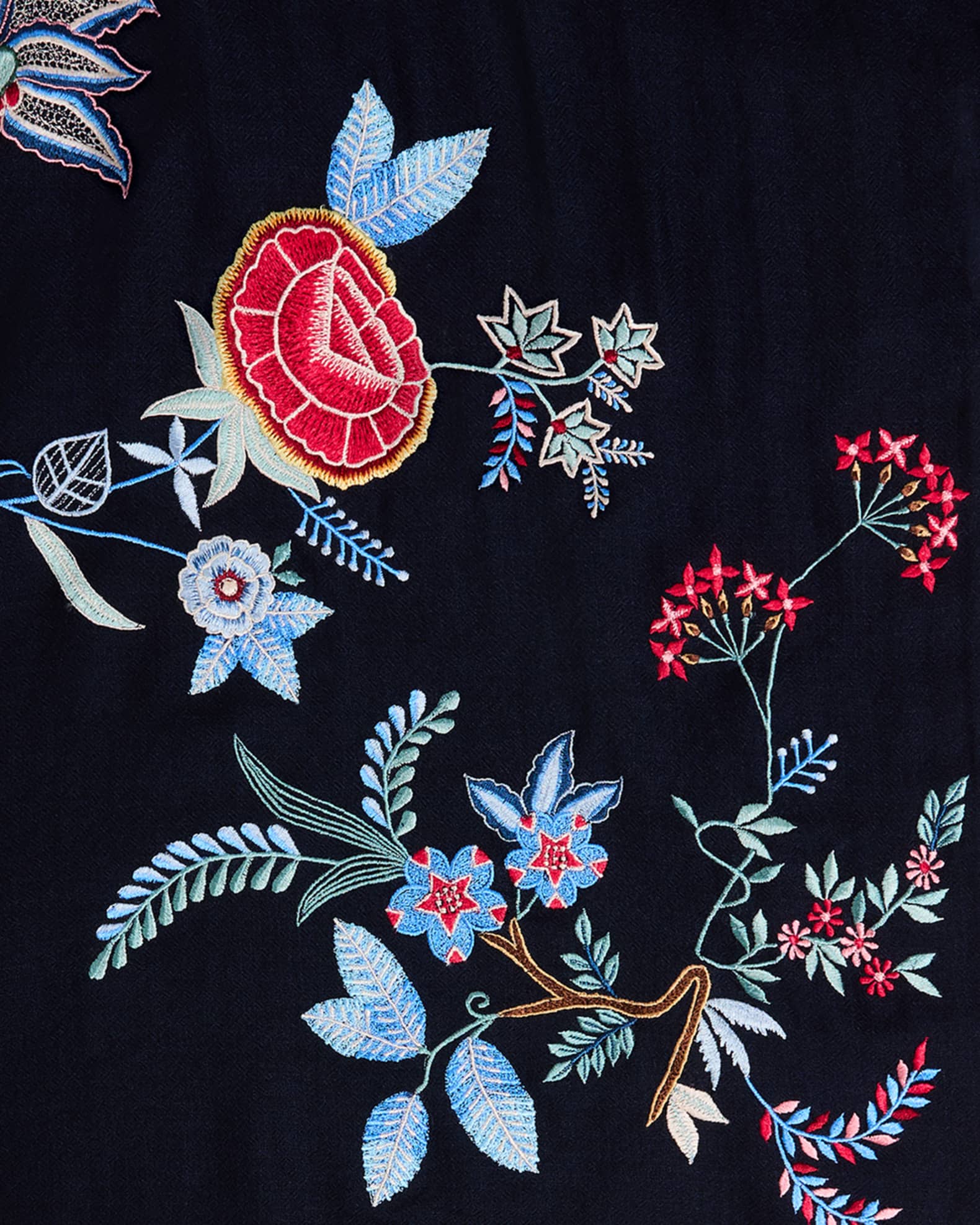 Embroidered Floral Cashmere & Silk Scarf  1