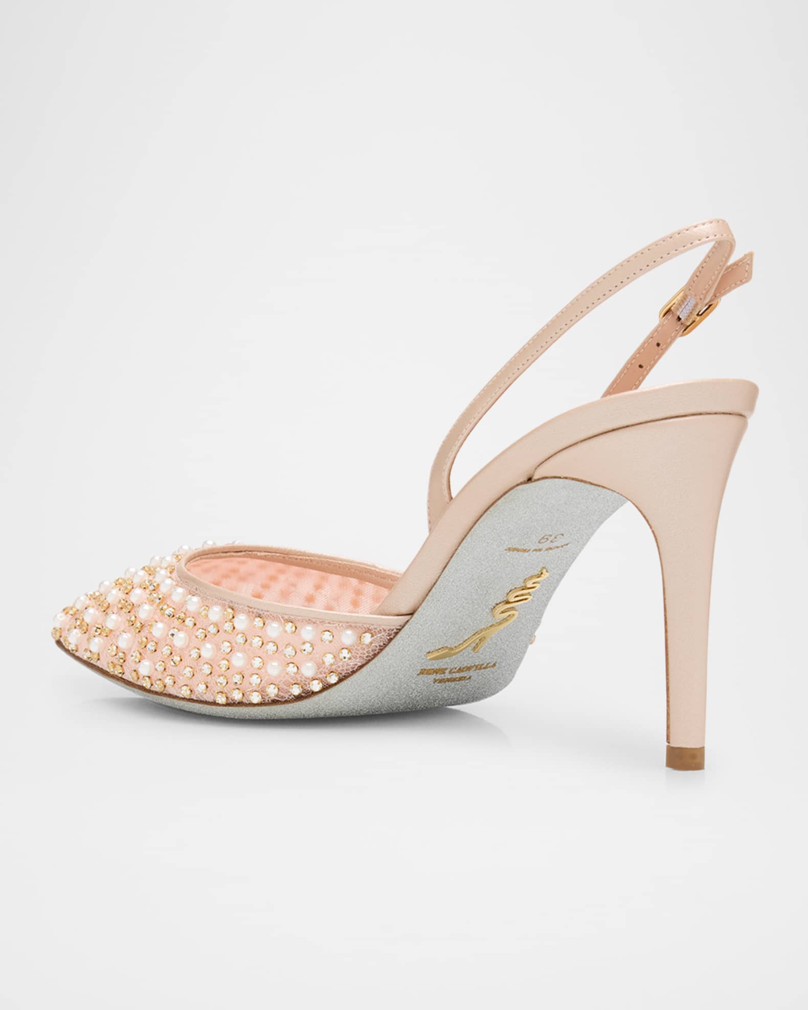 Cinderella Embellished Mesh Slingback Pumps 1