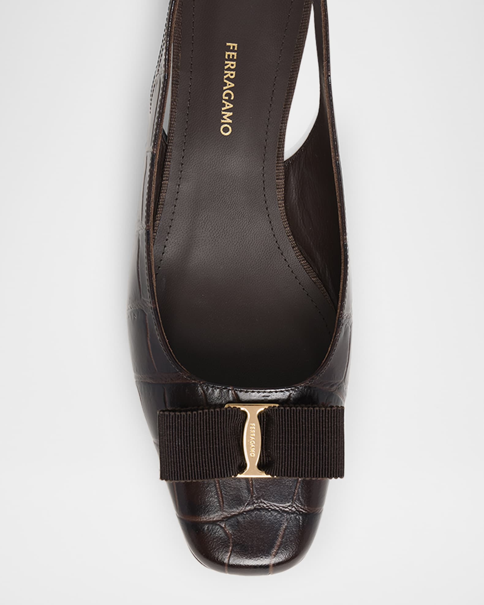 Ferragamo Rivada Embossed Bow Slingback Pumps | Neiman Marcus