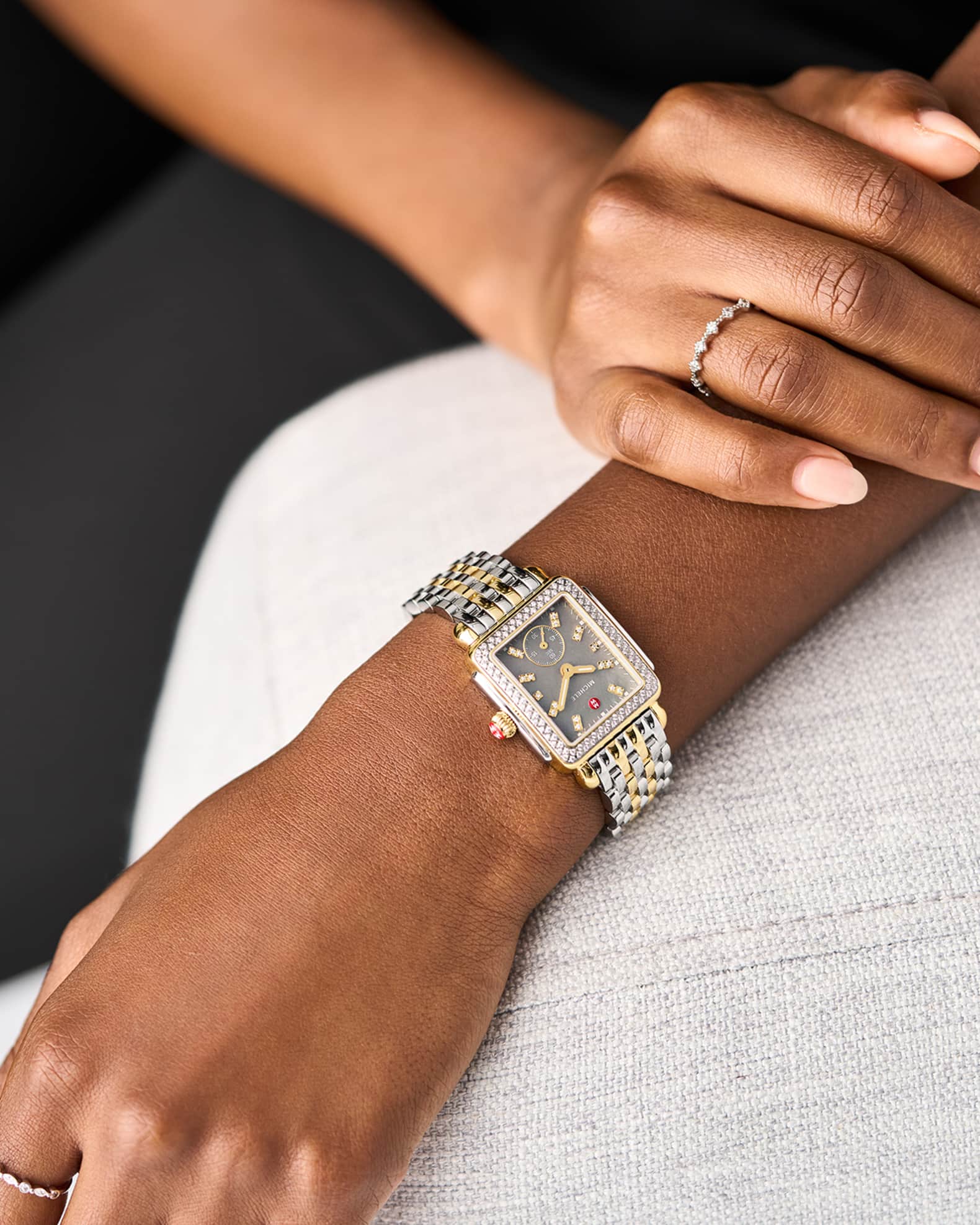 MICHELE Deco Mid Diamond Graphite Mother of Pearl Watch Neiman Marcus