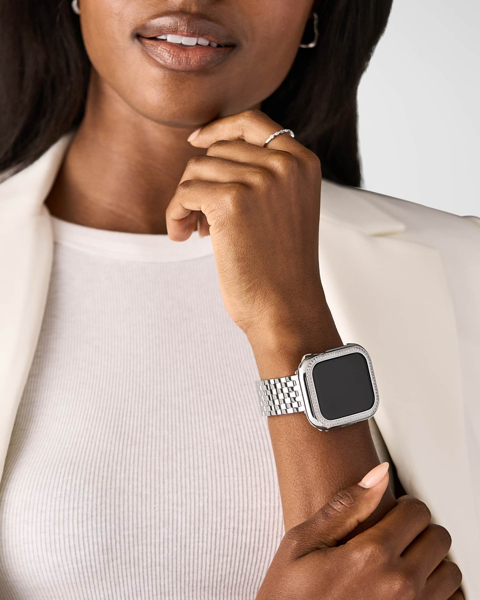 Diamond Apple Watch Case in Stainless Steel, 45mm 1