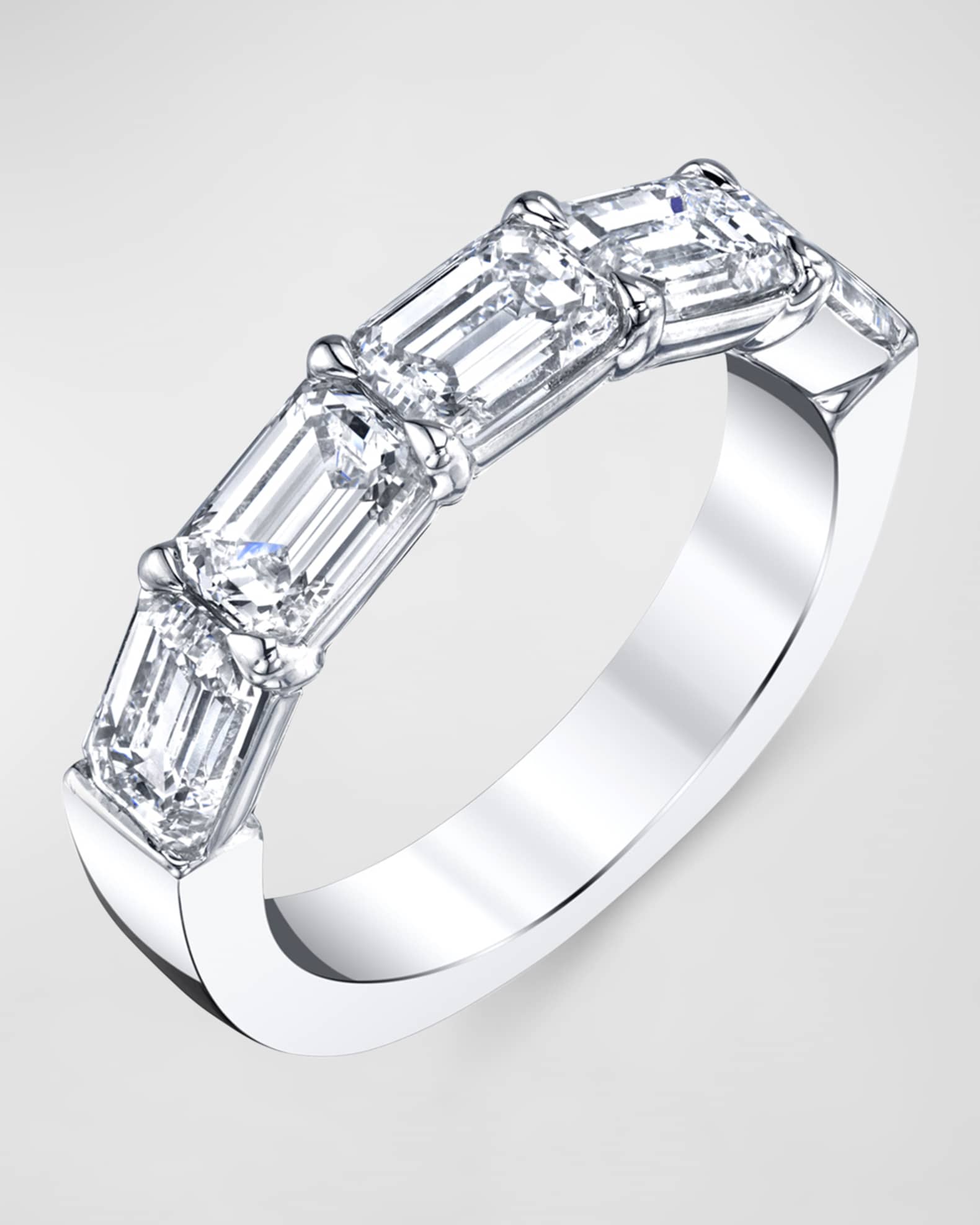 Large Halfway Band with Horizontal Set Emerald Cut Diamonds 1