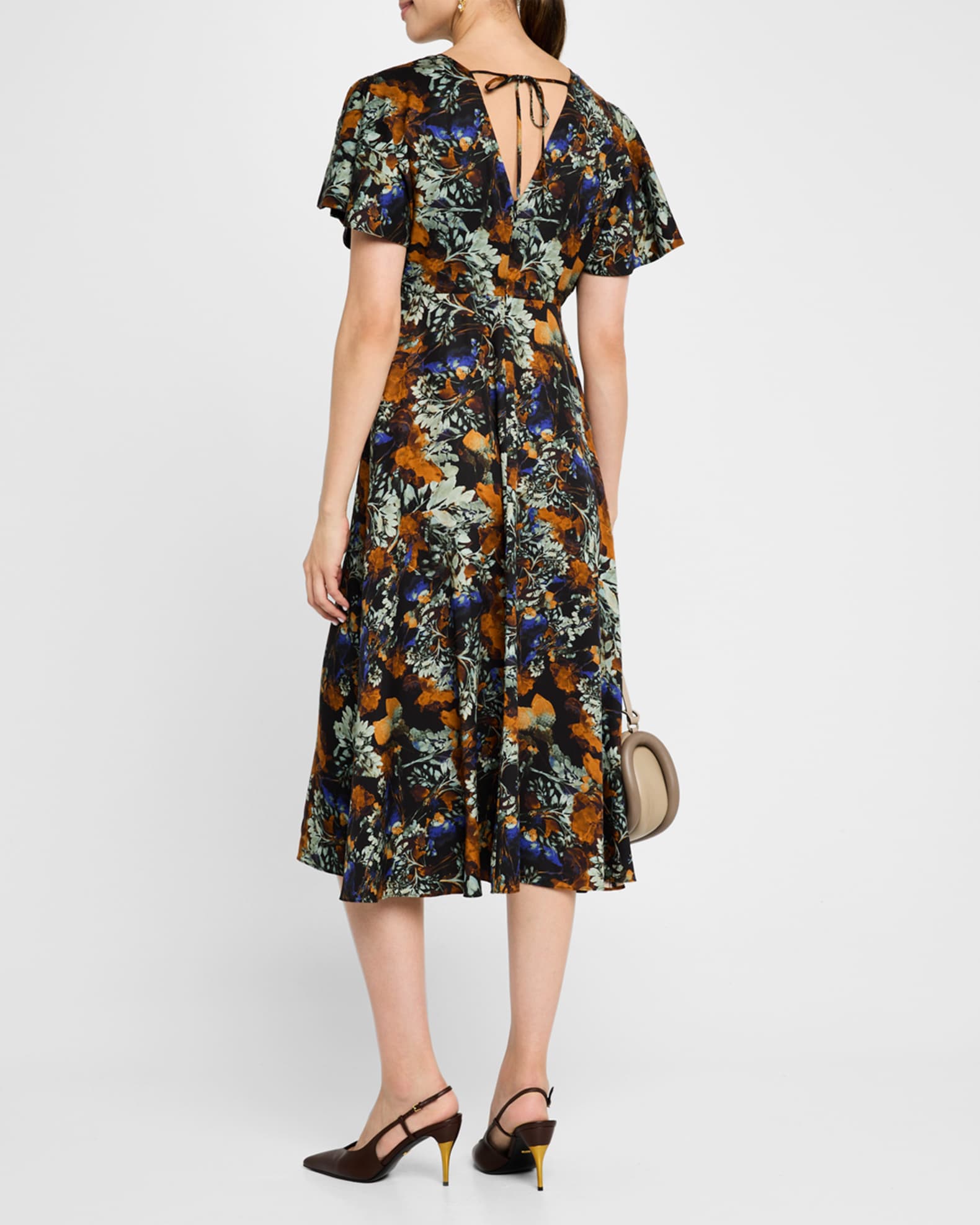 Celia Birtwell Flutter Sleeve Pussy Bow Midi Dress