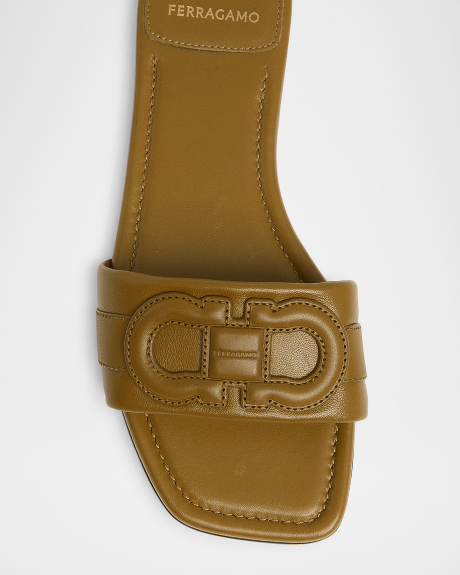 【送料&関税込】Ferragamo Leather Flat Sandals With Logo Ferragamo Liss Leather Logo Flat Slide Sandals | Neiman Marcus